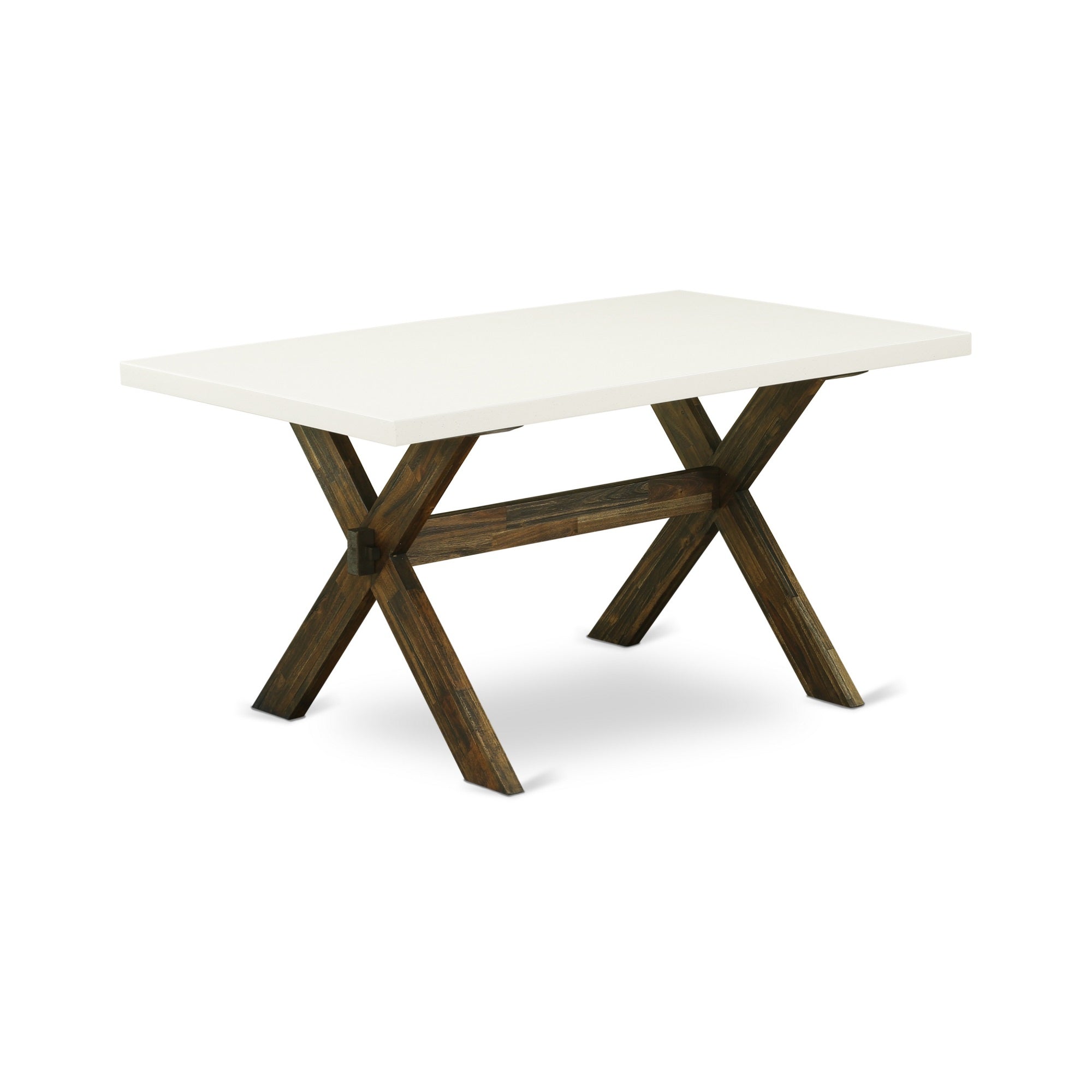 East West Furniture X726Ve721-6 6 Piece Table Set - 4 Black Linen Fabric Comfortable Chair With Nailheads And Linen White Modern Dining Table - 1 Wooden Bench - Distressed Jacobean Finish