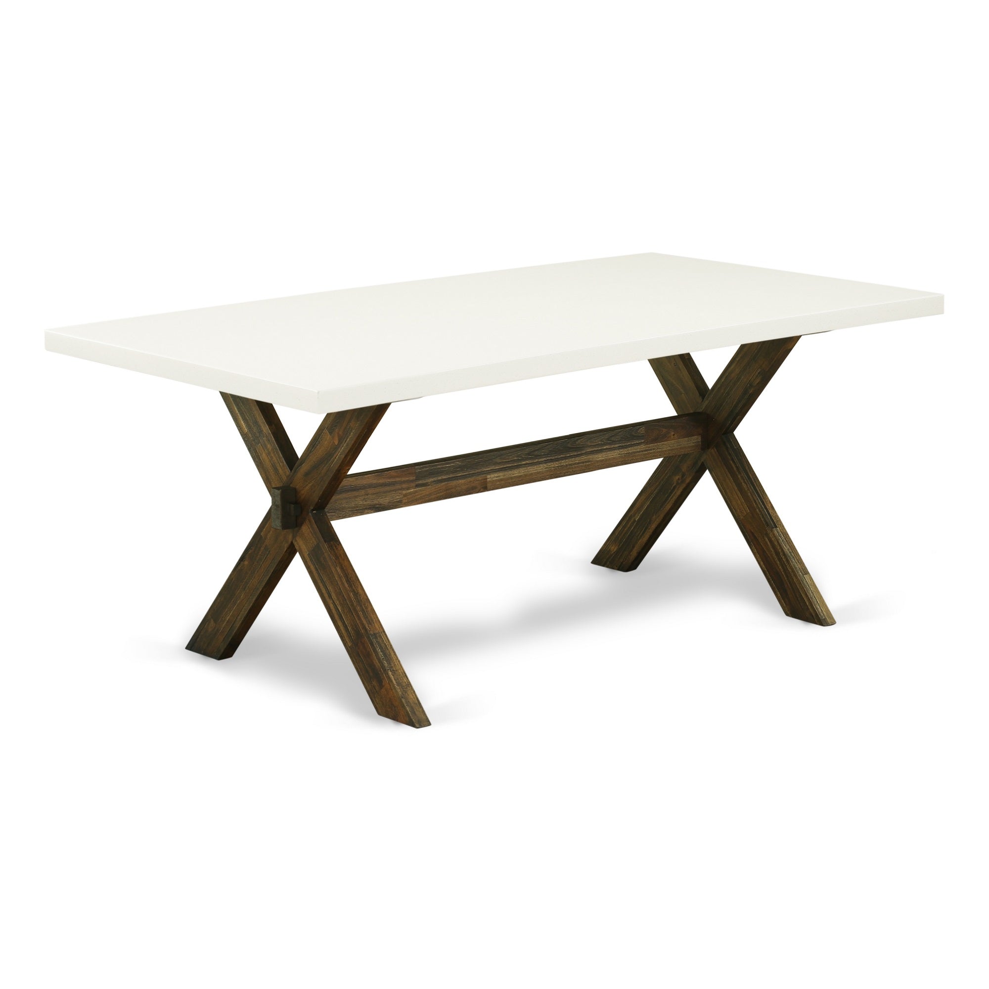 Ergode 6-Piece Wooden Dining Table Set - Dark Khaki Linen Fabric Seat - High Stylish Chair Back - Rectangular Bench - Linen White & Distressed Jacobean Finish