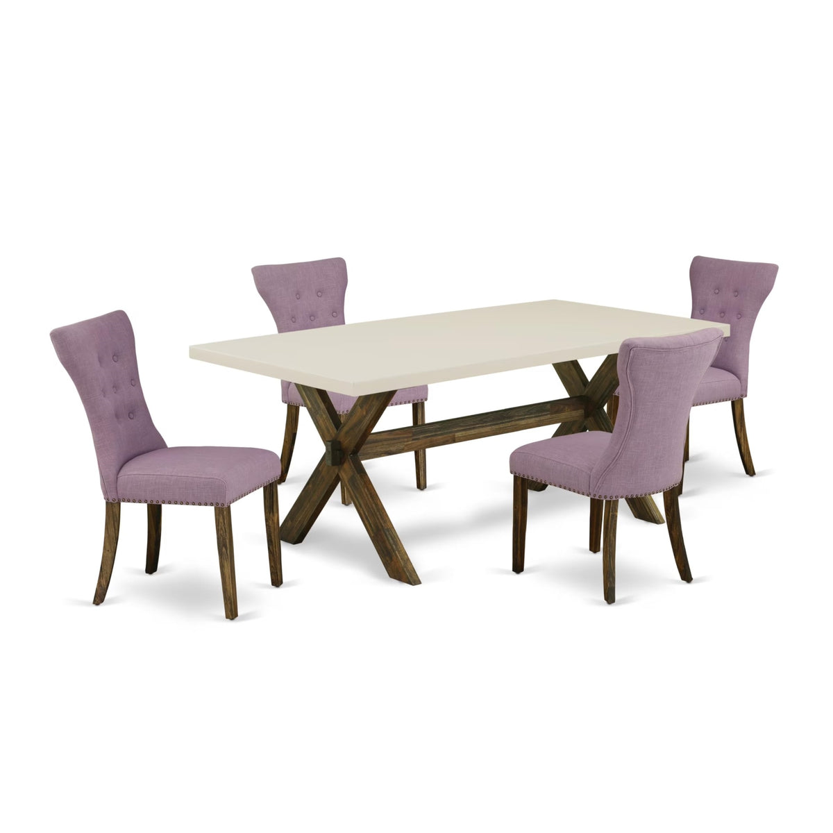 Casafoyer X727Ga740-5 5 Piece Kitchen Table & Chairs Set Includes A Rectangle Dining Room Table With X-Legs And 4 Dahlia Linen Fabric Parson Dining Chairs, 40X72 Inch, Multi-Color