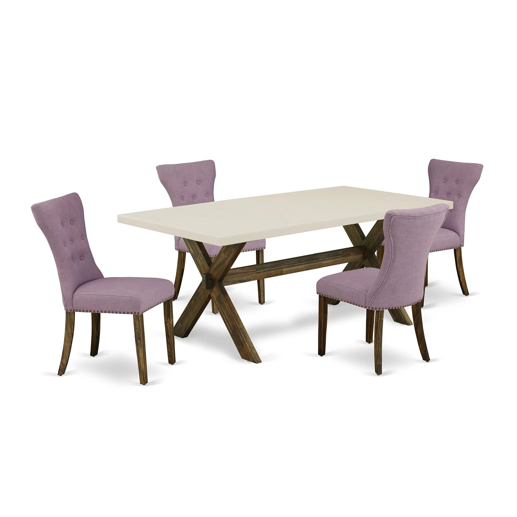 Ergode X727Ga740-5, 5-Piece Dining Room Table Set, Rectangle Table With X-Legs, 4 Dahlia Linen Fabric Parson Chairs, 72X40 Inch