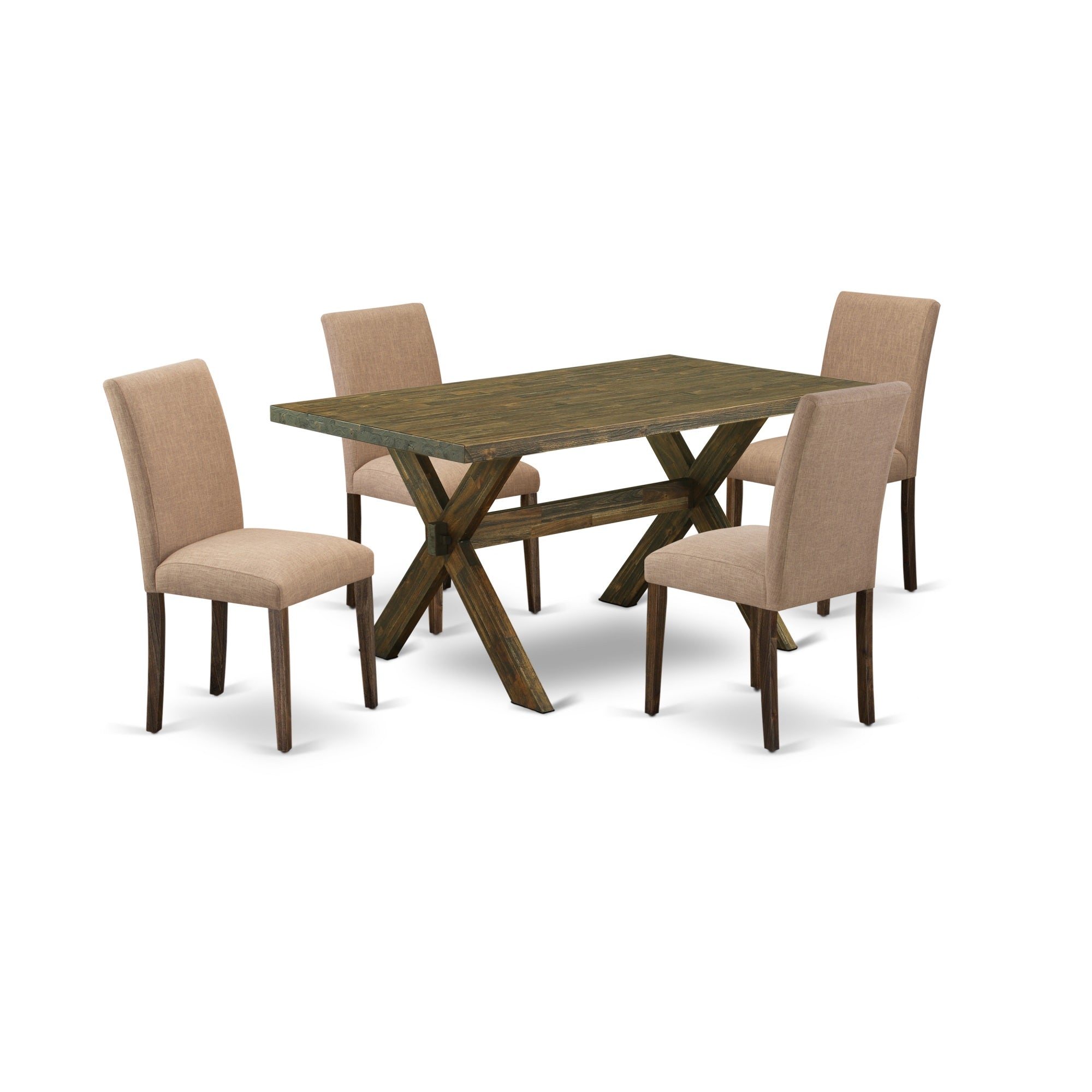 East West Furniture 5-Piece Dining Room Table Set Includes 4 Dining Chairs With Upholstered Seat And High Back And A Rectangular Dining Table - Distressed Jacobean Finish