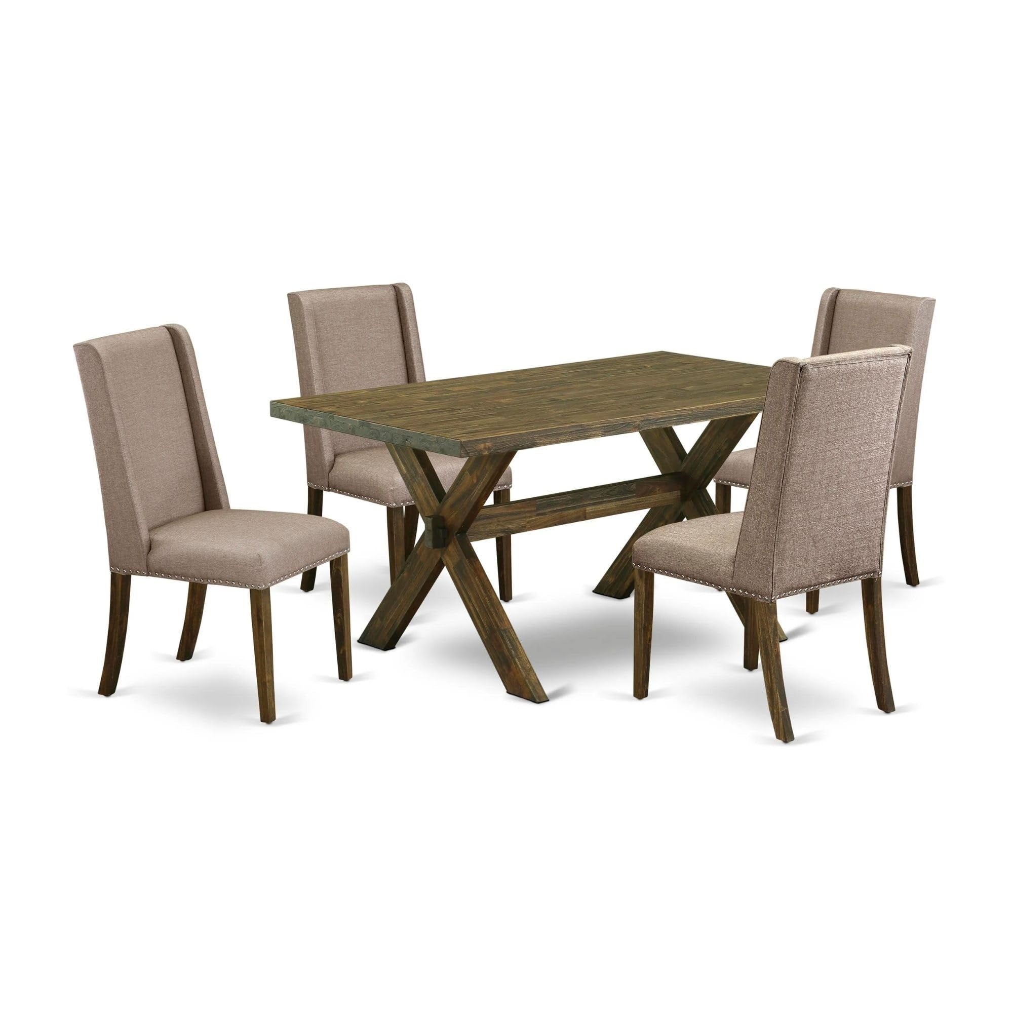 Casafoyer X776Fl716-5 5 Piece Kitchen Table & Chairs Set Includes A Rectangle Dining Room Table With X-Legs And 4 Dark Khaki Linen Fabric Parson Chairs, 36X60 Inch, Multi-Color