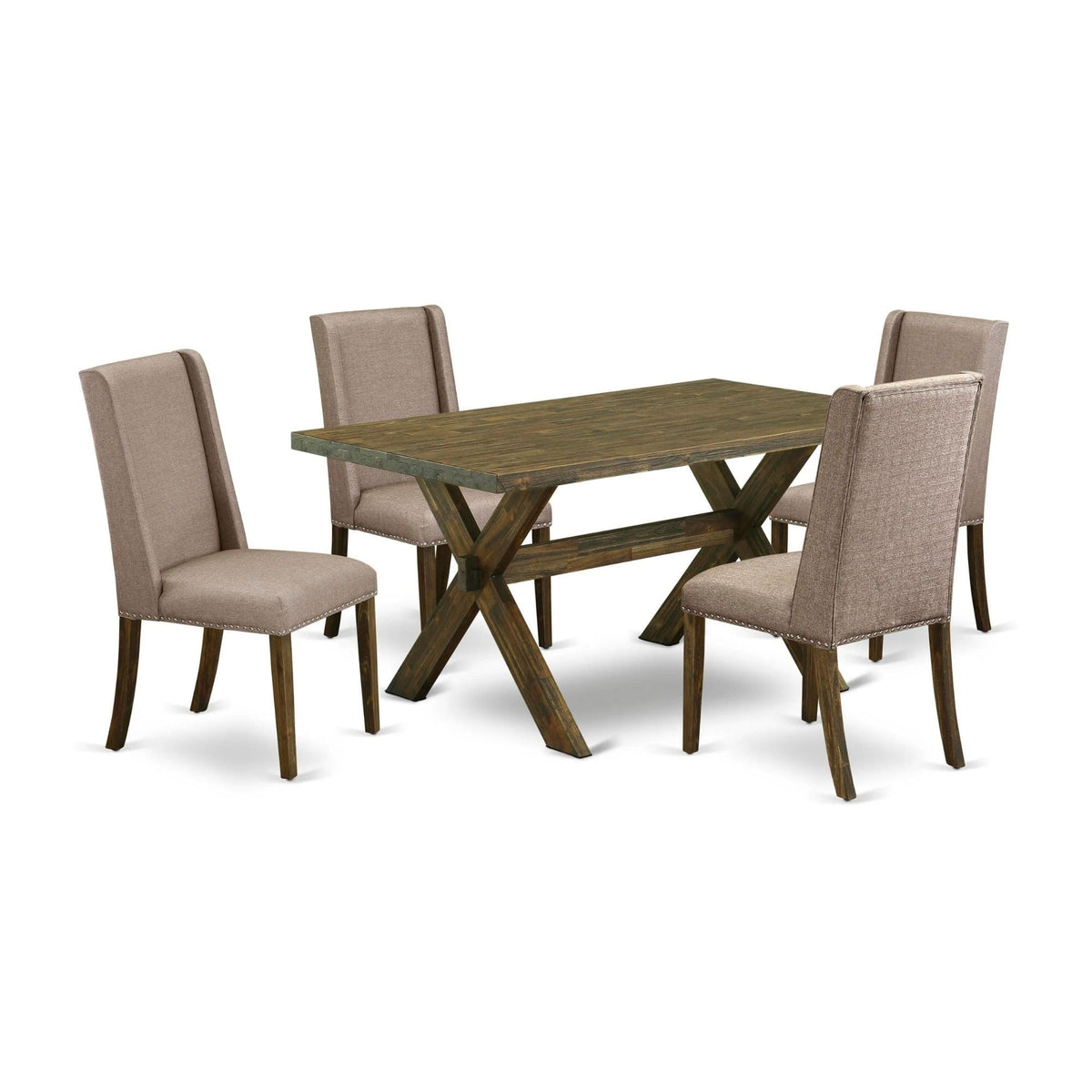 Casafoyer X776Fl716-5 5 Piece Kitchen Table & Chairs Set Includes A Rectangle Dining Room Table With X-Legs And 4 Dark Khaki Linen Fabric Parson Chairs, 36X60 Inch, Multi-Color