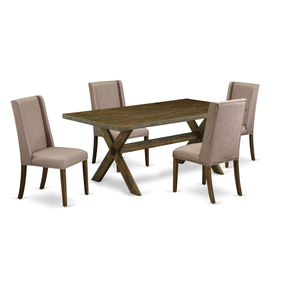 Casafoyer X777Fl716-5 5 Piece Dining Set Includes A Rectangle Dining Room Table With X-Legs And 4 Dark Khaki Linen Fabric Upholstered Parson Chairs, 40X72 Inch, Multi-Color