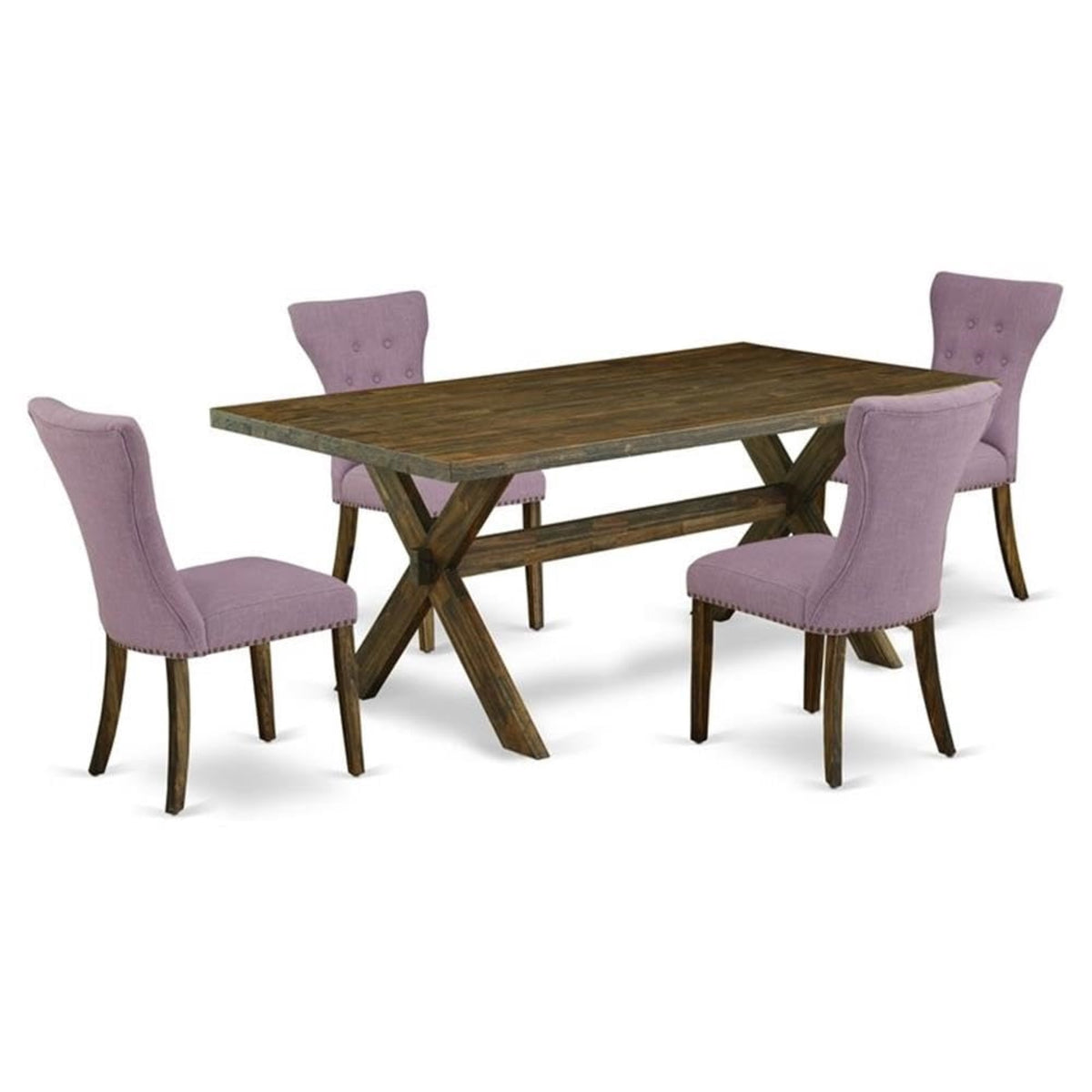 Casafoyer X777Ga740-5 5 Piece Dining Room Furniture Set Includes A Rectangle Dining Table With X-Legs And 4 Dahlia Linen Fabric Upholstered Chairs, 40X72 Inch, Multi-Color