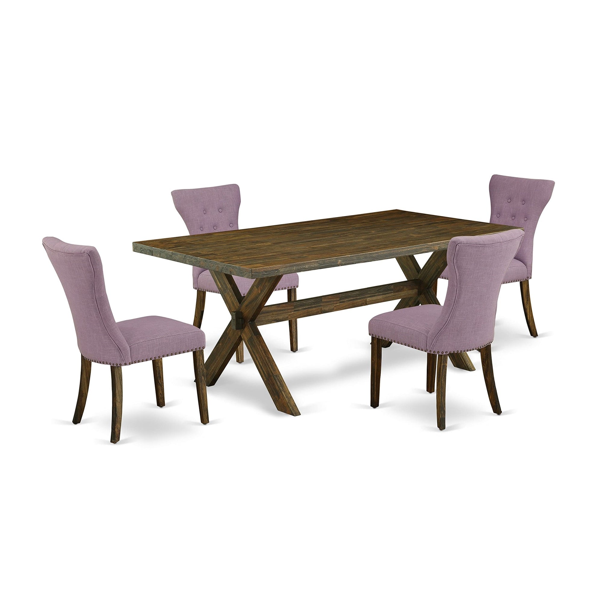 East West Furniture X777Ga740-5 5 Piece Dining Room Furniture Set Includes A Rectangle Dining Table With X-Legs And 4 Dahlia Linen Fabric Upholstered Chairs, 40X72 Inch, Multi-Color