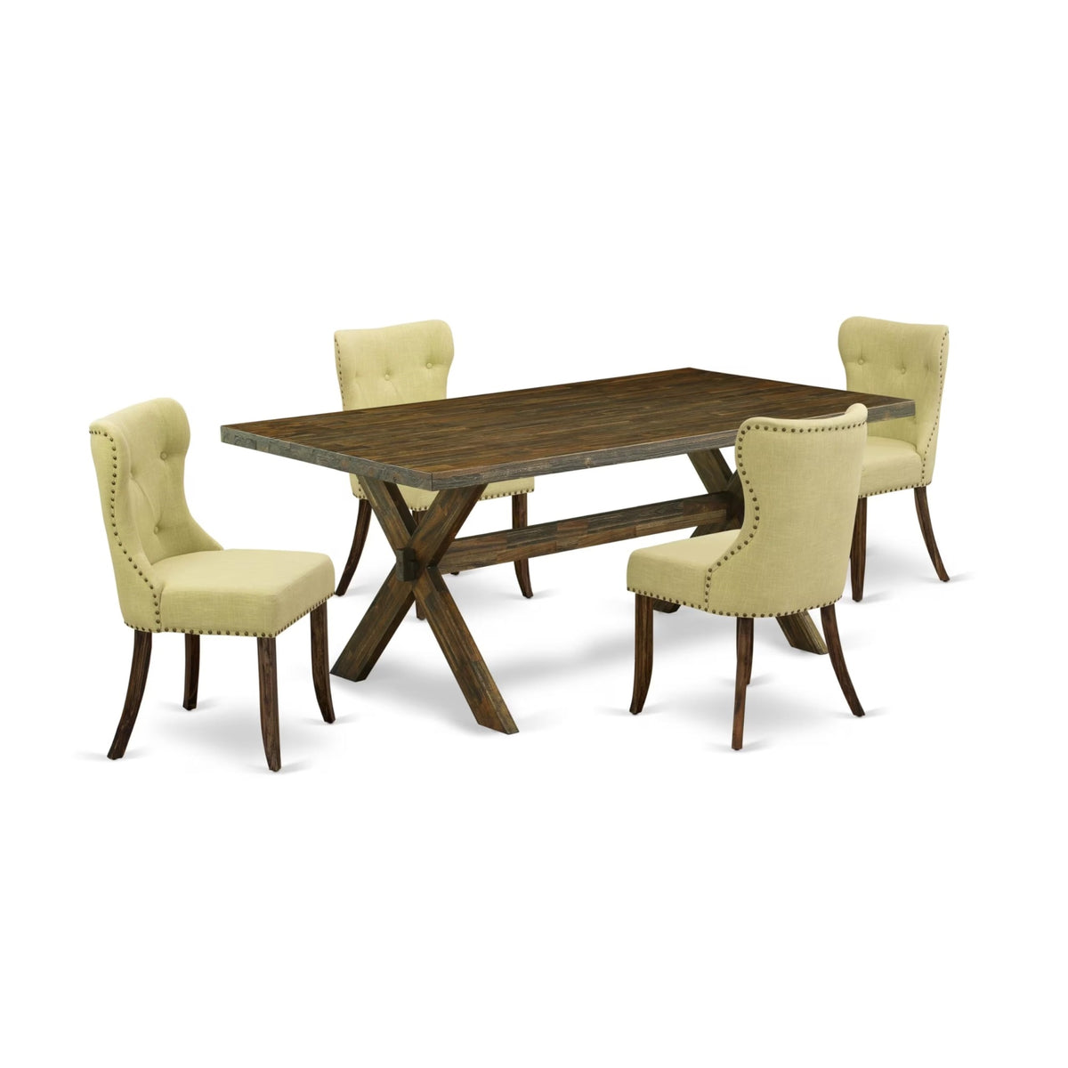 Casafoyer X777Si737-5 5 Piece Dining Room Table Set Includes A Rectangle Kitchen Table With X-Legs And 4 Limelight Linen Fabric Parson Dining Chairs, 40X72 Inch, Multi-Color