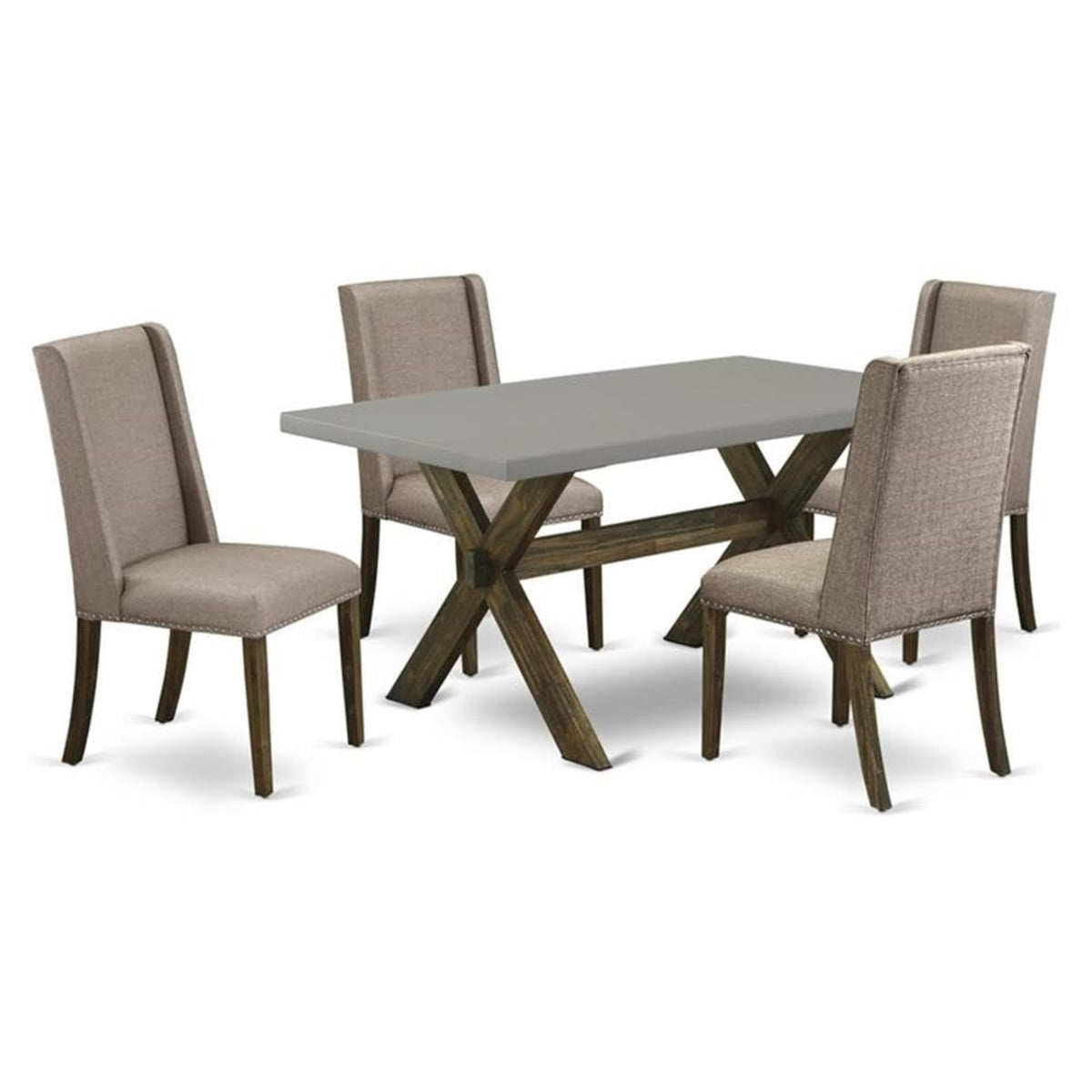 Casafoyer X796Fl716-5 5 Piece Modern Dining Table Set Includes A Rectangle Wooden Table With X-Legs And 4 Dark Khaki Linen Fabric Parsons Dining Chairs, 36X60 Inch, Multi-Color