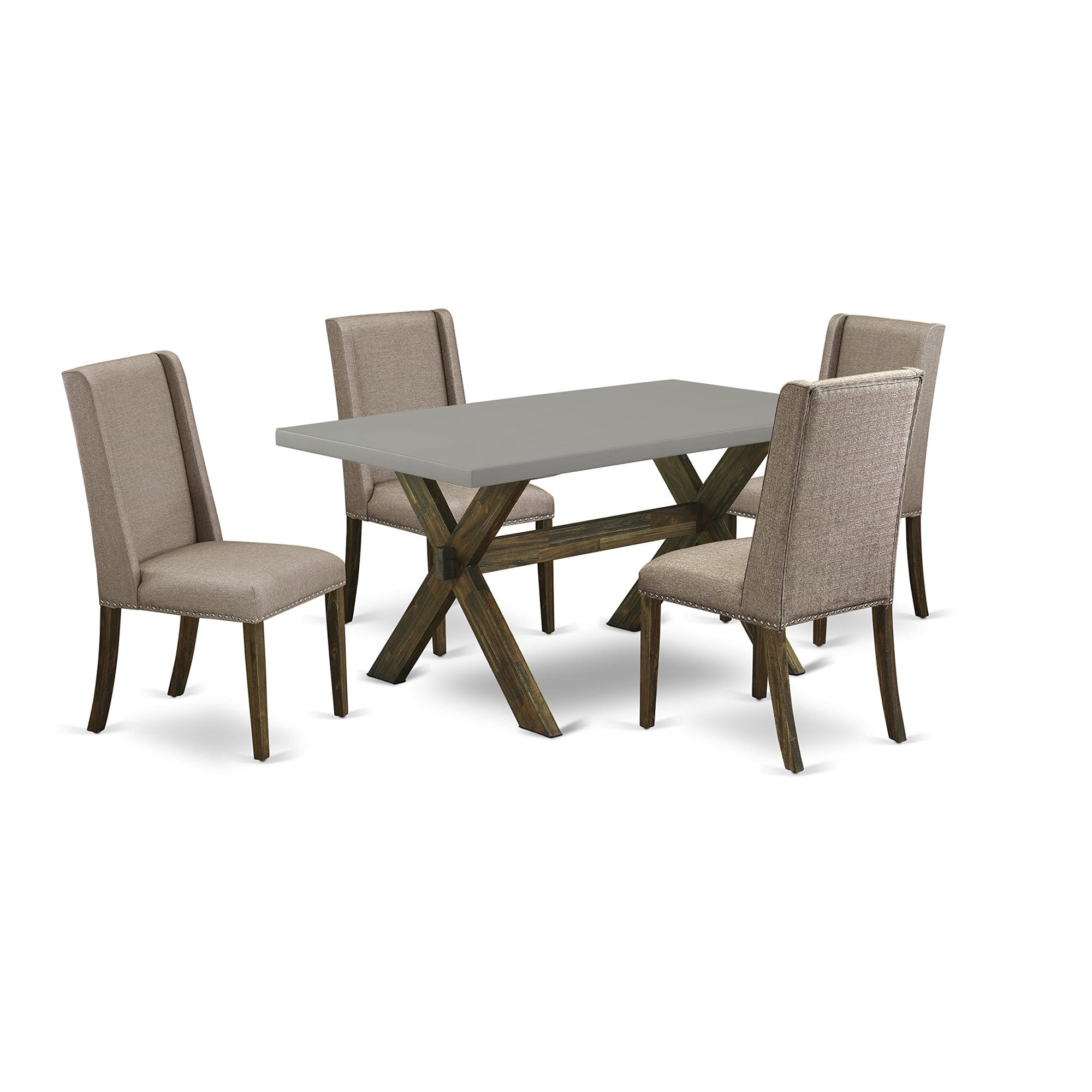 Ergode X796Fl716-5, 5-Piece Dining Table Set, Rectangular Table, Distressed Jacobean Finish, 4 Dark Khaki Linen Chairs, High-Quality Asian Wood, Easy Assembly, Stylish & Functional Design