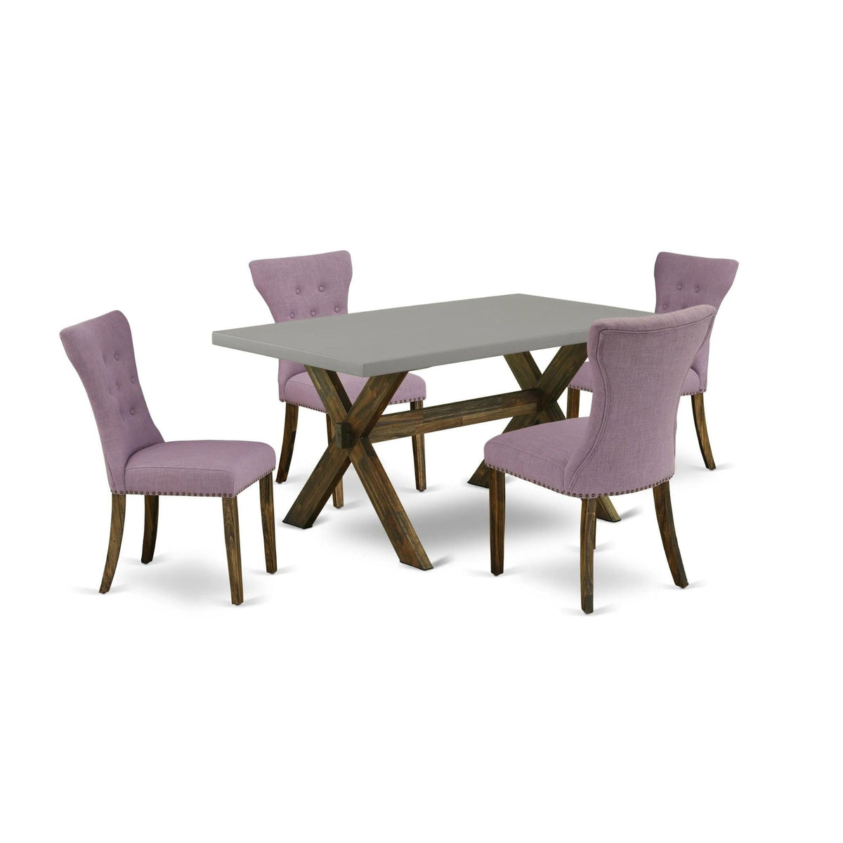 Casafoyer X796Ga740-5 5 Piece Dining Room Table Set Includes A Rectangle Kitchen Table With X-Legs And 4 Dahlia Linen Fabric Parsons Dining Chairs, 36X60 Inch, Multi-Color