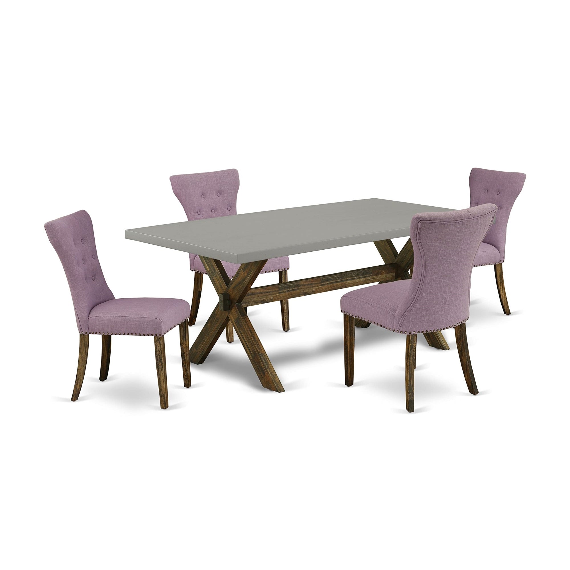 Ergode X797Ga740-5, 5-Piece Dining Room Set, Modern Design, Distressed Jacobean Finish, Dahlia Linen Fabric, High-Quality Asian Wood, Easy-To-Assemble, 300 Lbs Weight Capacity