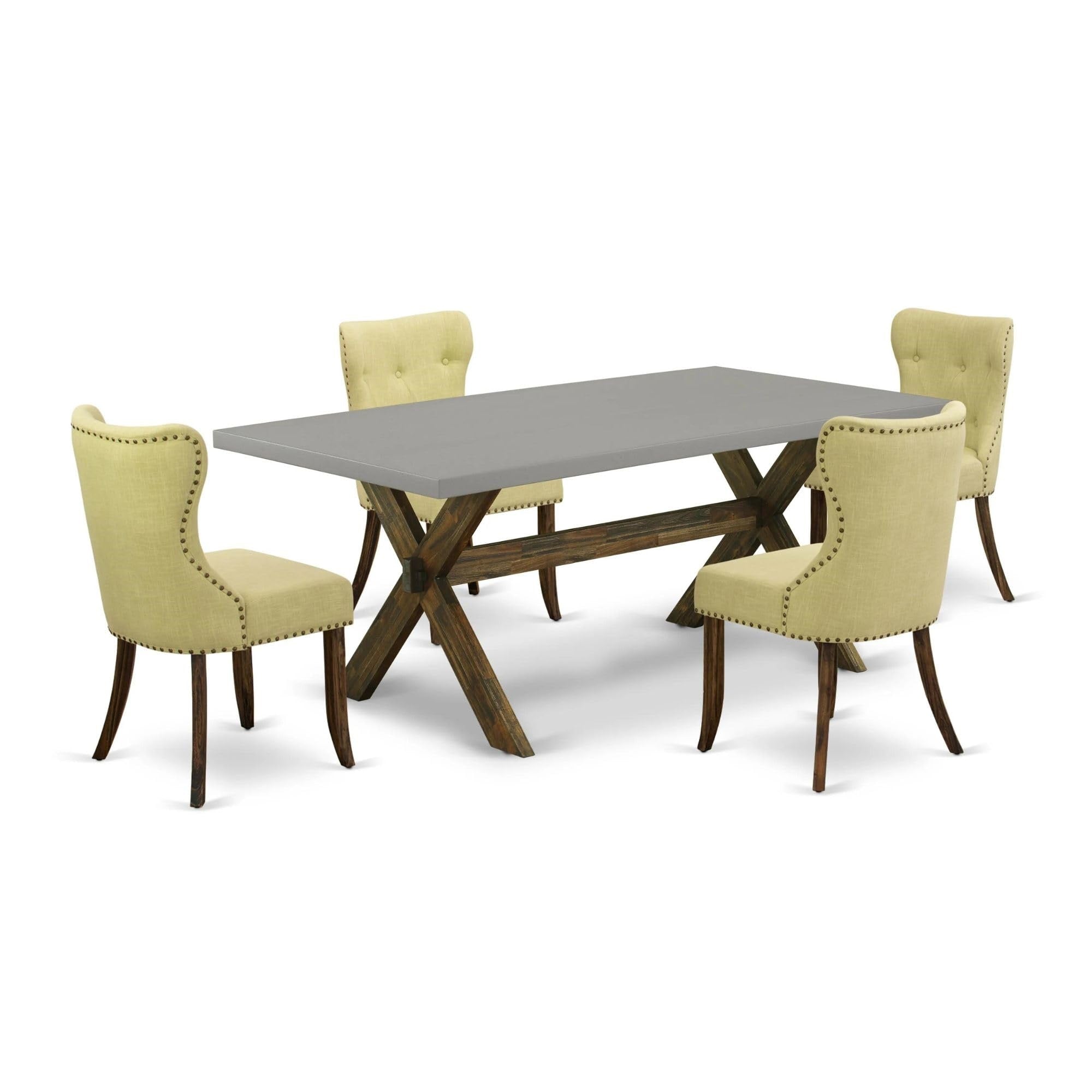 Casafoyer X-Style 5 Piece Dinette Set For 4 Includes A Rectangle Table With X-Legs And 4 Limelight Linen Fabric Parson Dining Room Chairs, 40X72 Inch, Multi-Color