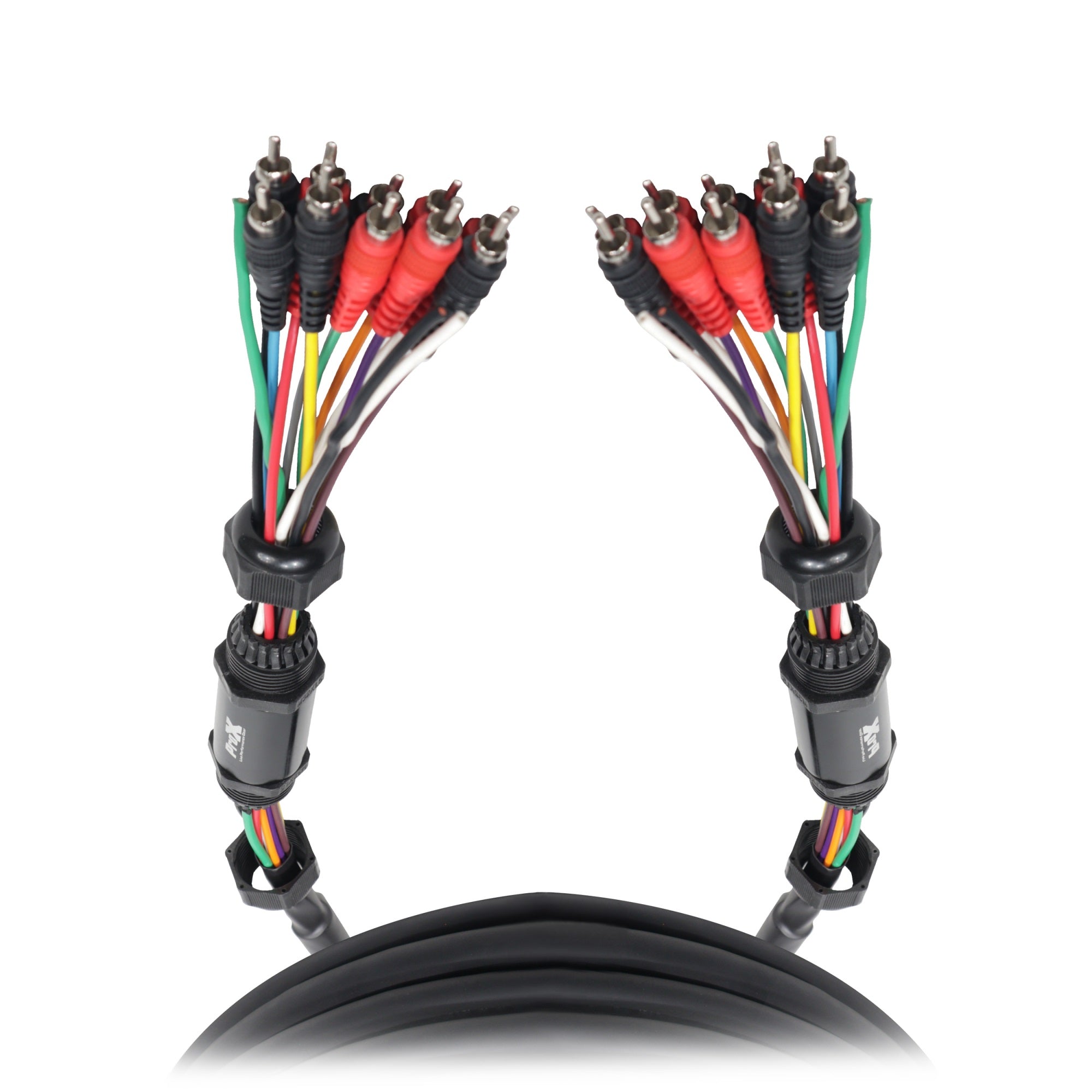 ProX XC-MEDOOZA75 75 ft 10 RCA Channel + 3 Power Cable for Marine and Car Audio - Medusa Style Cable