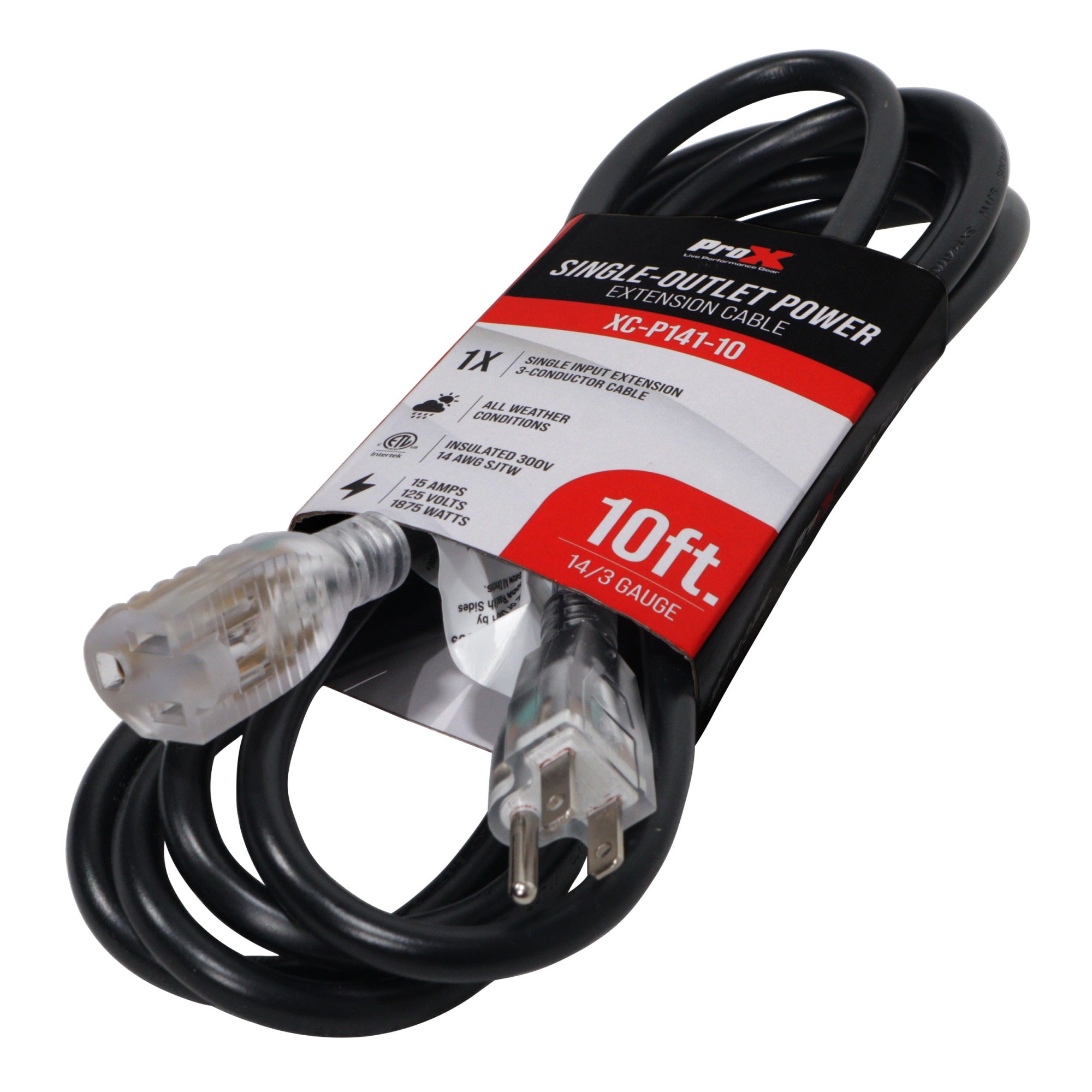 ProX XC-P141-10 10 Ft. 110VAC NEMA 15 Male to 3 Outlet Female Power-Extension Cord 14 AWG