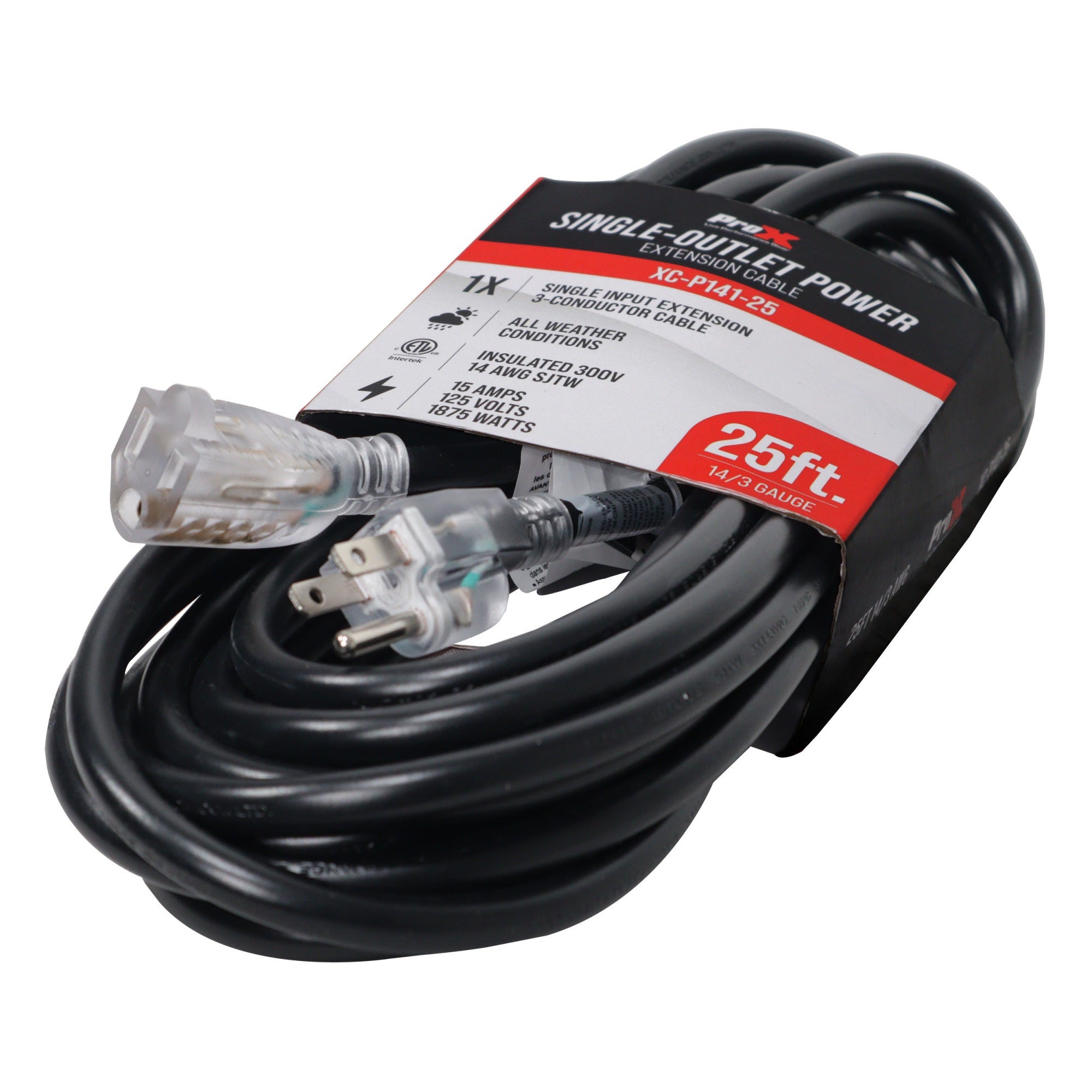 ProX XC-P141-25 25 Ft. 110VAC NEMA 15 Male to 3 Outlet Female Power-Extension Cord 14 AWG