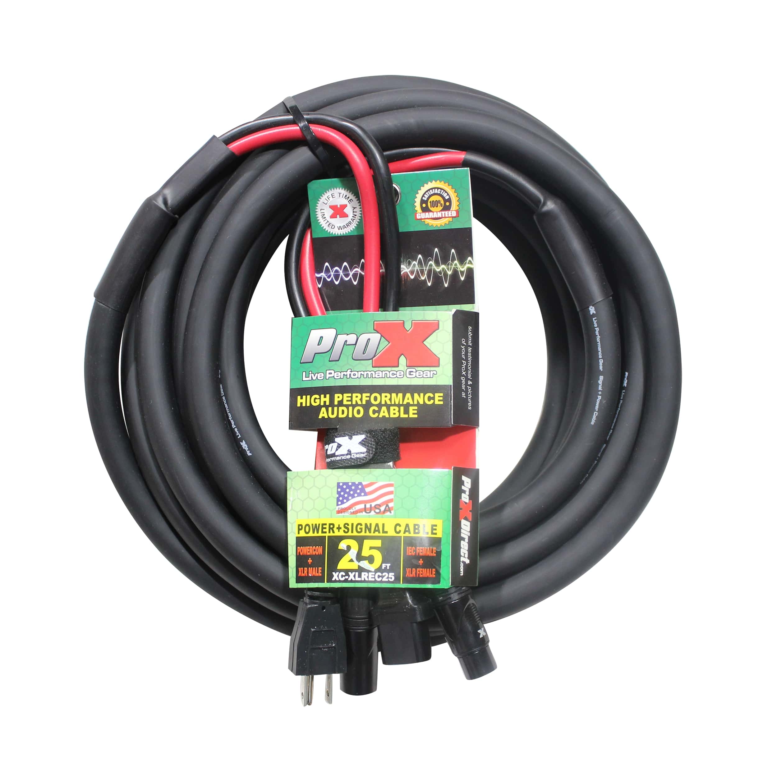 25 Ft. Power Cord/Audio Cable IEC Female to NEMA 15P & Balanced XLR-M to XLR-F