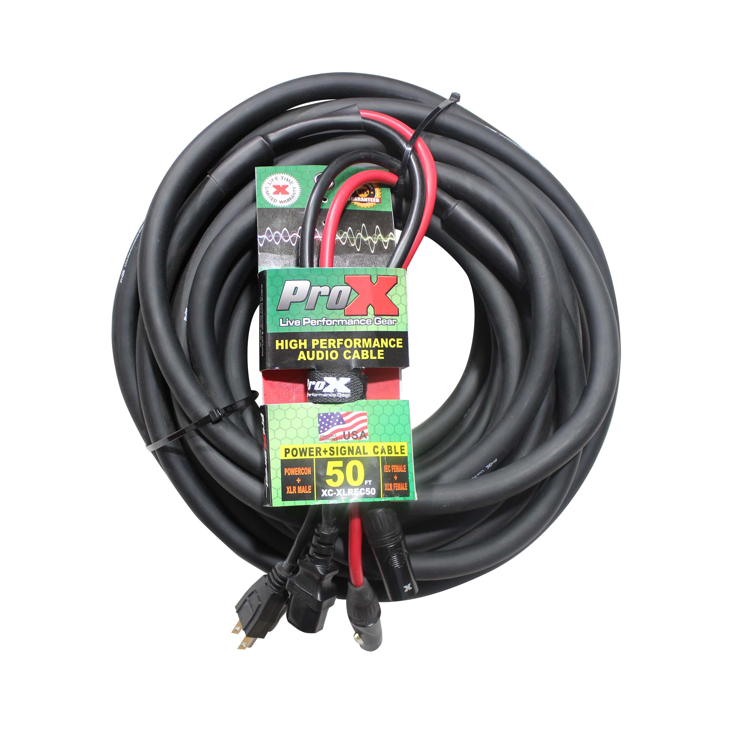50 Ft. Power Cord/Audio Cable IEC Female to NEMA 15P & Balanced XLR-M to XLR-F