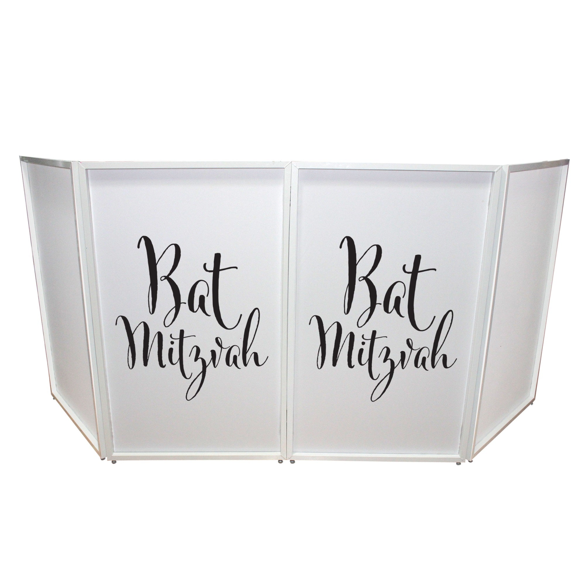Bat Mitzvah Facade Enhancement Scrim - Black Script On White | Set Of Two