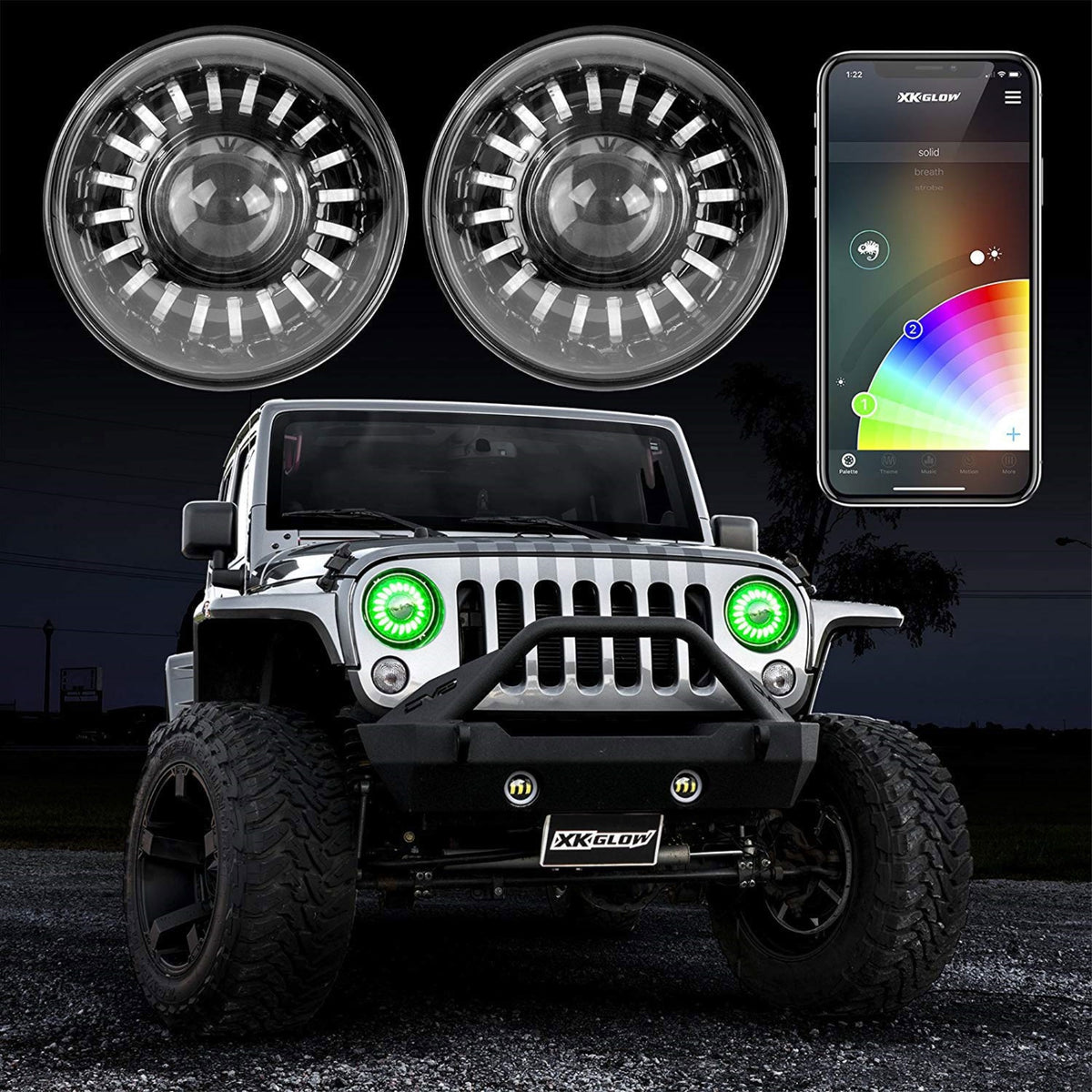 Xkglow Xk-7In-Jp-Kit-Jl 2Pc 7In App Control Rgb Wrangler Jl Headlight Kit With Mounting Brackets