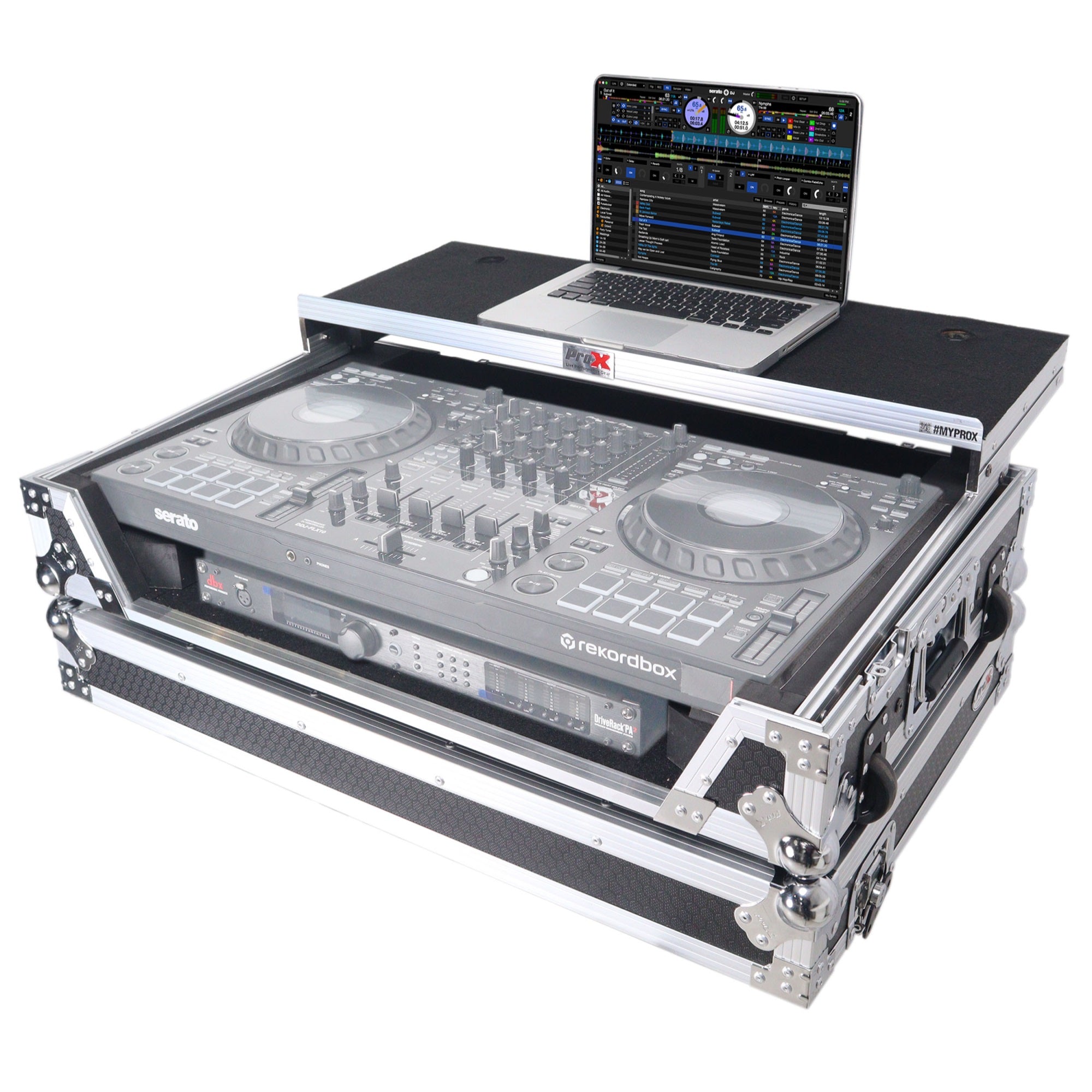 Prox Xs-Ddjflx10Wlt Flight Style Road Case For Pioneer Ddj-Flx10 Dj Controller With Laptop Shelf 1U Rack Space And Wheels