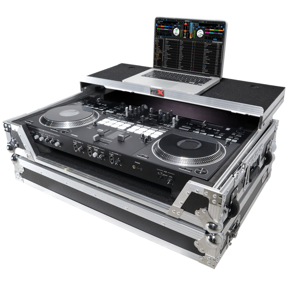 Ata Style Flight Case For Pioneer Ddj-Rev7 Dj Controller With Laptop Shelf, 1U Rackspace, Wheels
