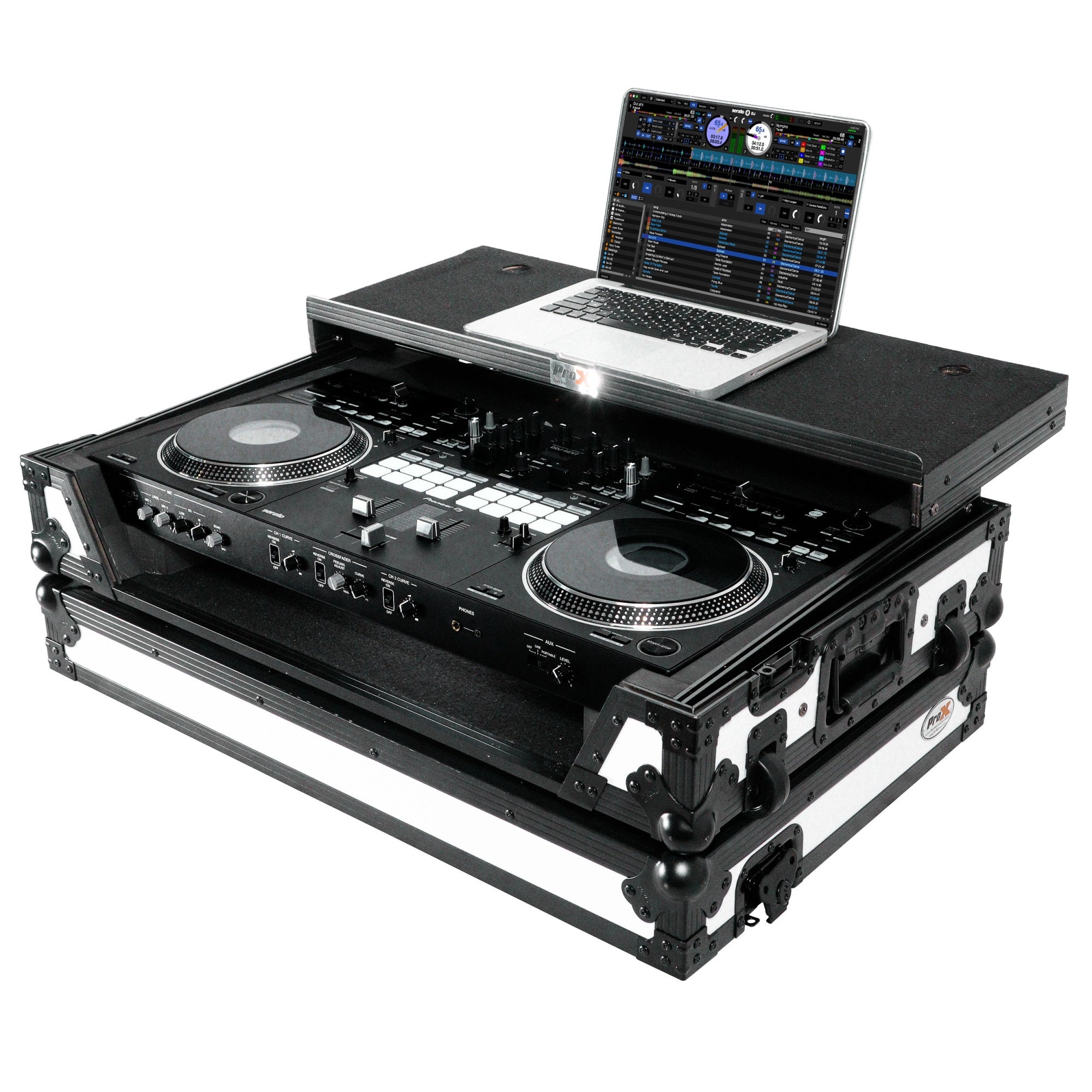 Prox Xs-Ddjrev7Wltwh Ata Flight Case For Pioneer Ddj-Rev7 Dj Controller With Laptop Shelf 1U Rack Space And Wheels - White Black