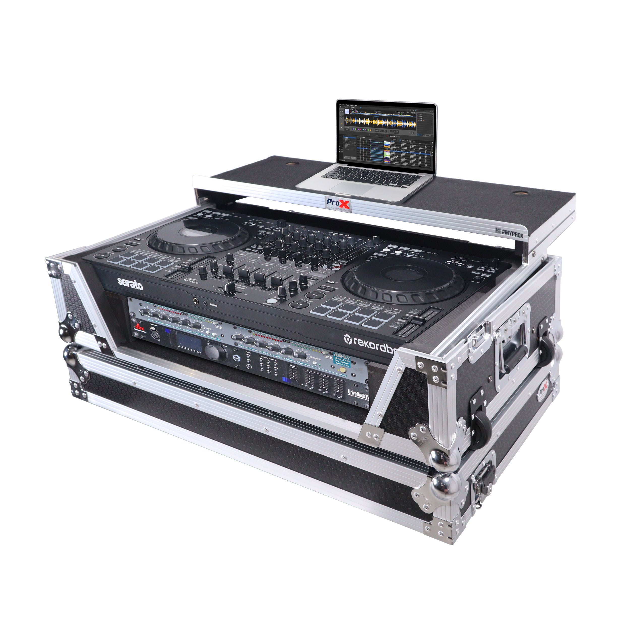 Flight Style Road Case For Pioneer Ddj-Flx10 Dj Controller With Laptop Shelf 2U Rack Space Wheels