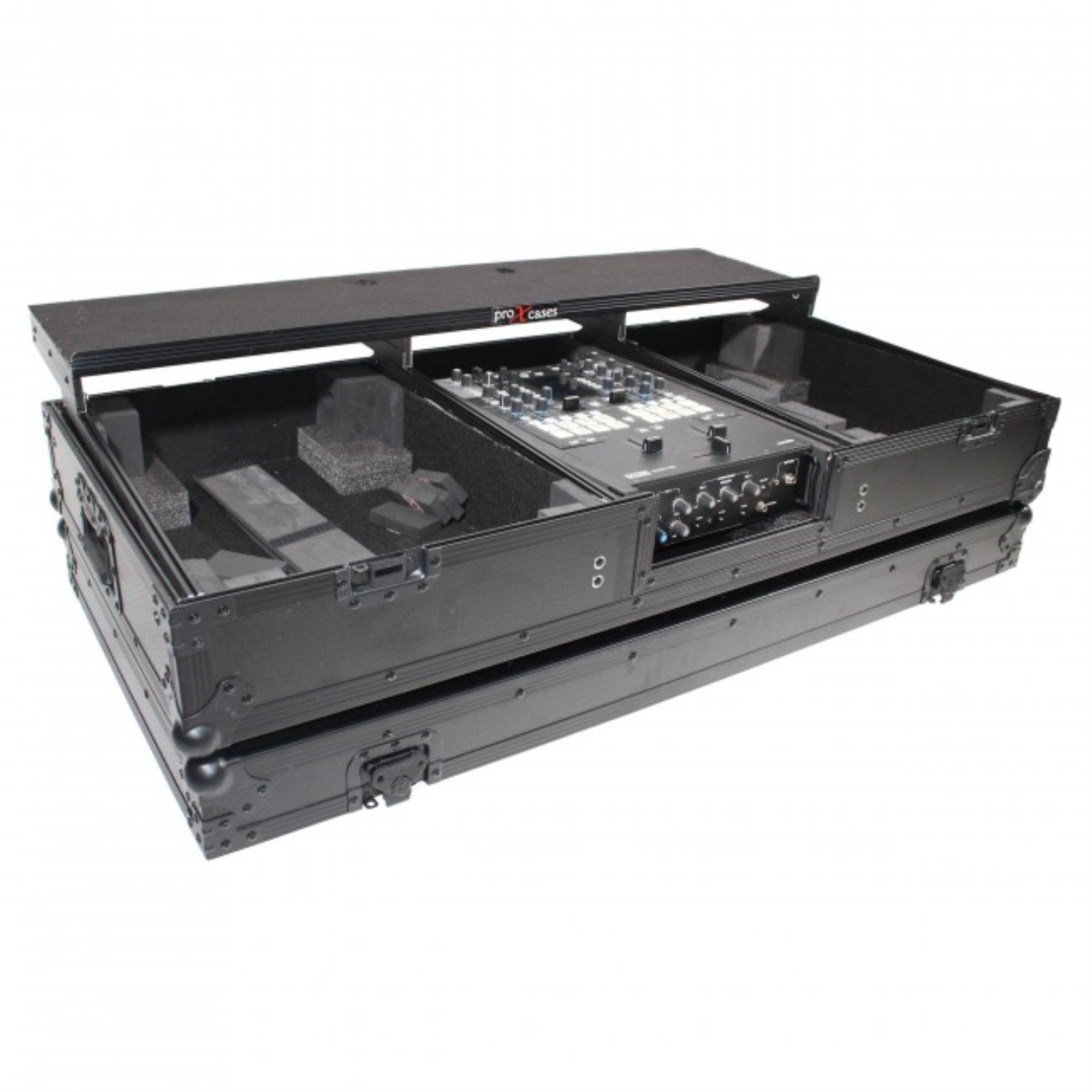 Prox Xs-Tmc1012Wltfbtlbl Flight Coffin Case For 12 Rane 72 Mixer And 2 Turntables In Battle Mode W/ Laptop Shelf And Wheels Bl