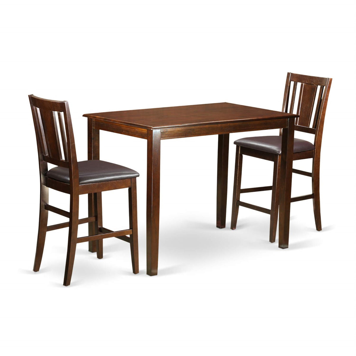 Casafoyer Yabu3-Mah-Lc 3 Piece Counter Height Pub Set For Small Spaces Contains A Rectangle Dining Room Table And 2 Faux Leather Upholstered Chairs, 30X48 Inch, Mahogany