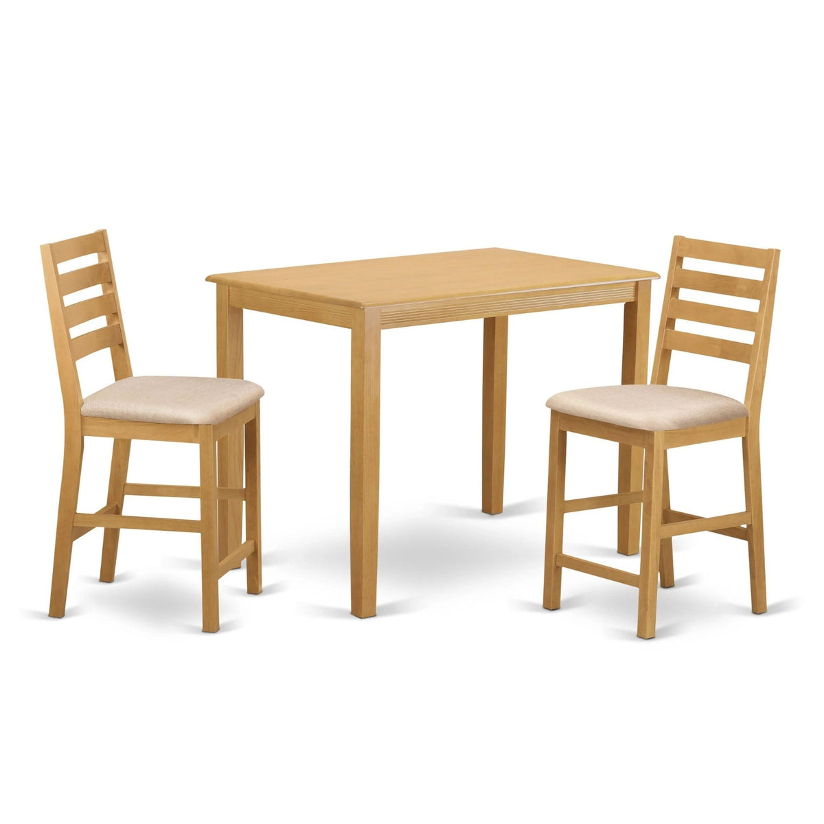 Casafoyer Yacf3-Oak-C 3 Piece Counter Height Pub Set For Small Spaces Contains A Rectangle Kitchen Table And 2 Linen Fabric Dining Room Chairs, 30X48 Inch, Oak