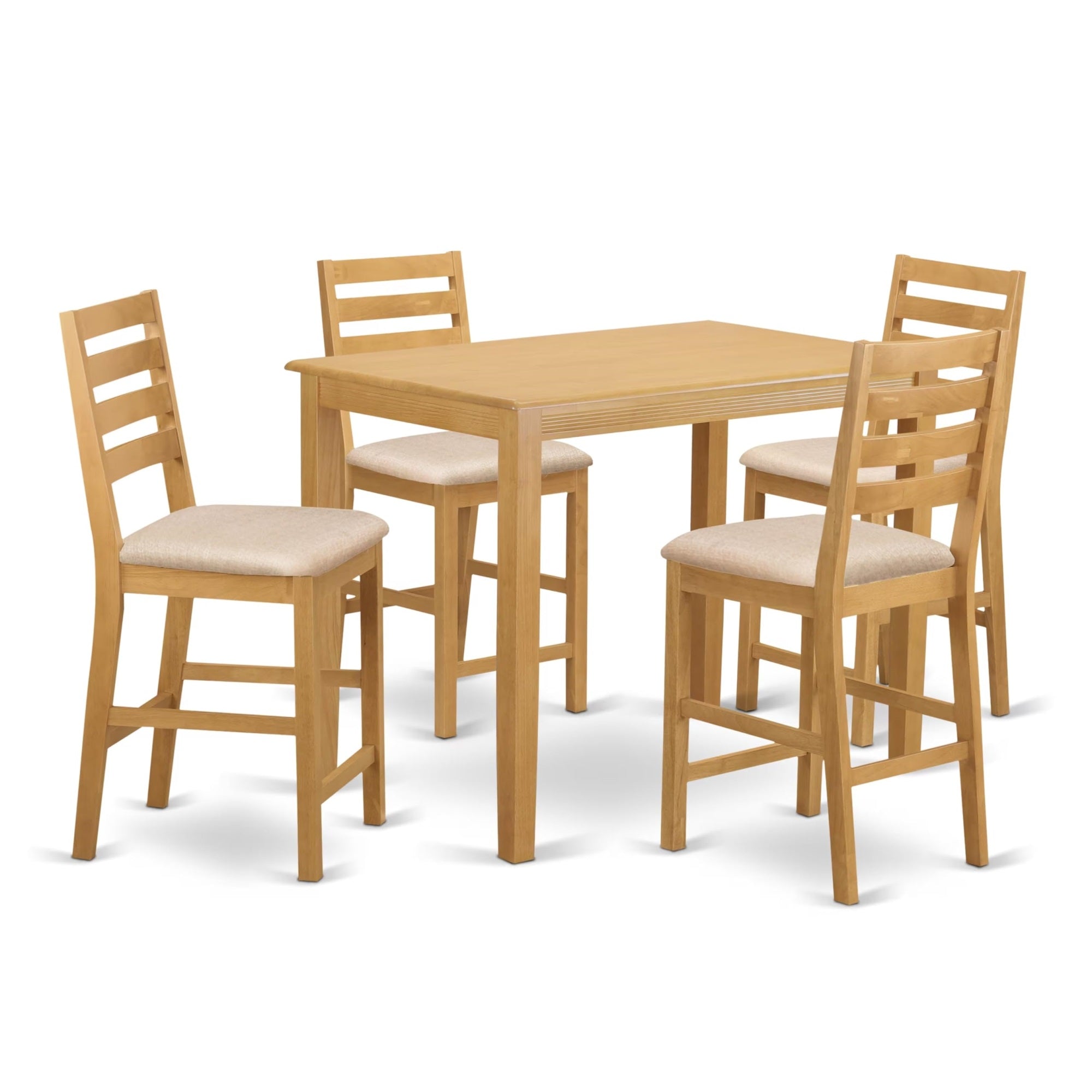 Casafoyer Yacf5-Oak-C 5 Piece Kitchen Counter Set Includes A Rectangle Dining Room Table And 4 Linen Fabric Upholstered Dining Chairs, 30X48 Inch, Oak