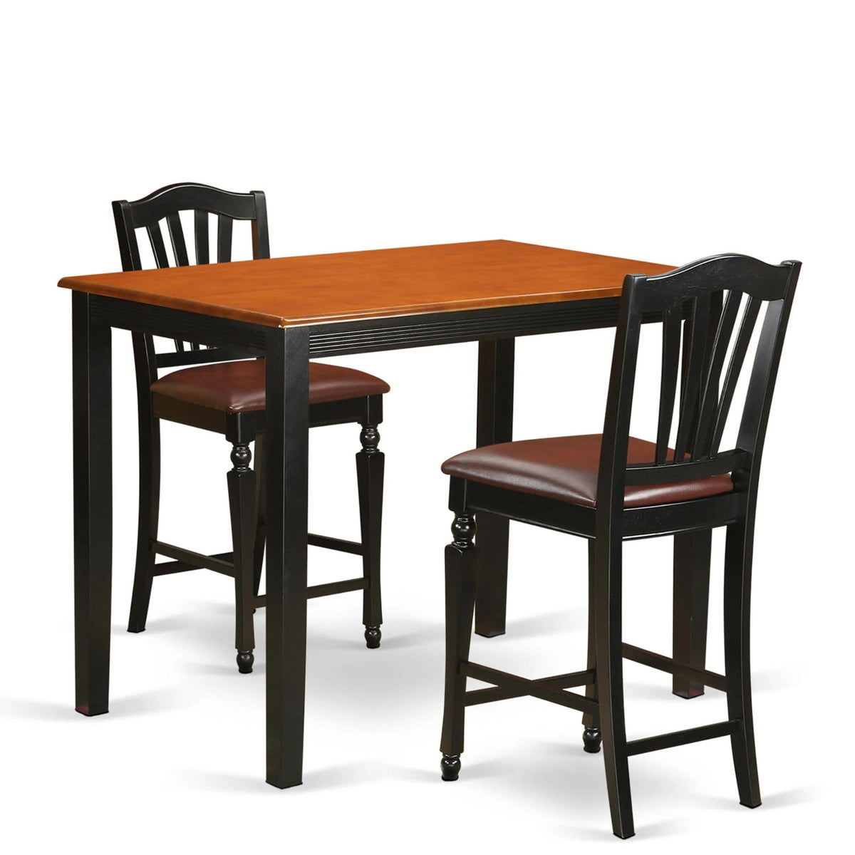 Casafoyer Yach3-Blk-Lc 3 Piece Counter Height Pub Set For Small Spaces Contains A Rectangle Kitchen Table And 2 Faux Leather Dining Room Chairs, 30X48 Inch