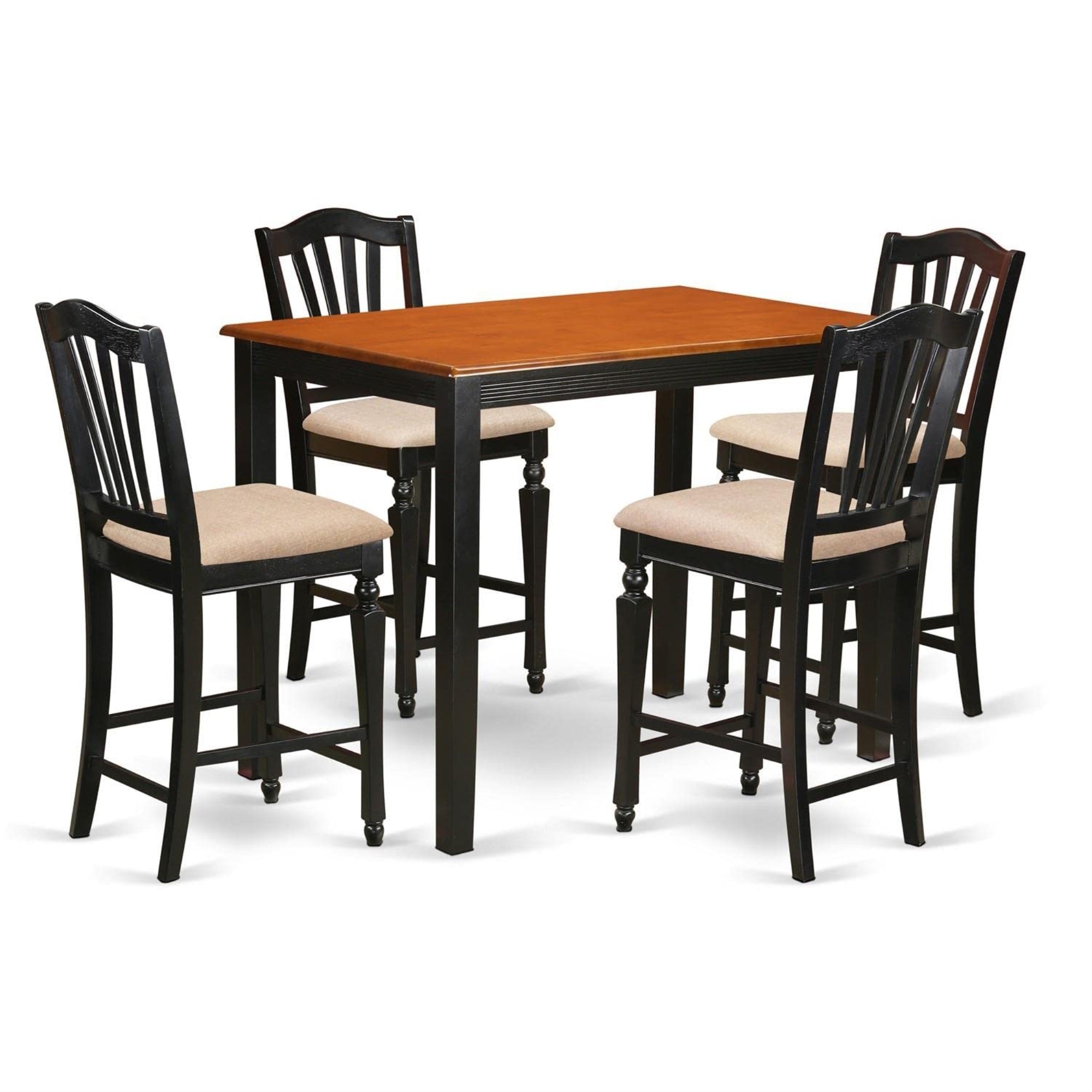 Casafoyer Yach5-Blk-C 5 Piece Kitchen Counter Height Set Includes A Rectangle Dining Room Table And 4 Linen Fabric Upholstered Chairs, 30X48 Inch