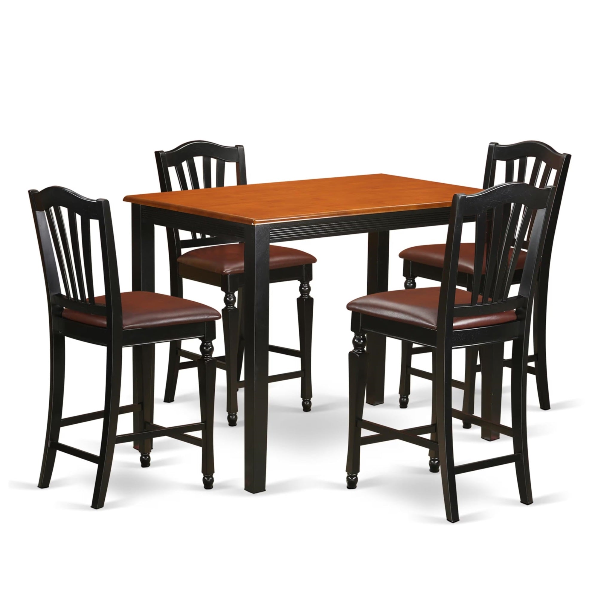 Casafoyer Yarmouth 5 Piece Counter Height Pub Set Includes A Rectangle Dining Room Table And 4 Faux Leather Upholstered Kitchen Chairs, 30X48 Inch, Black & Cherry