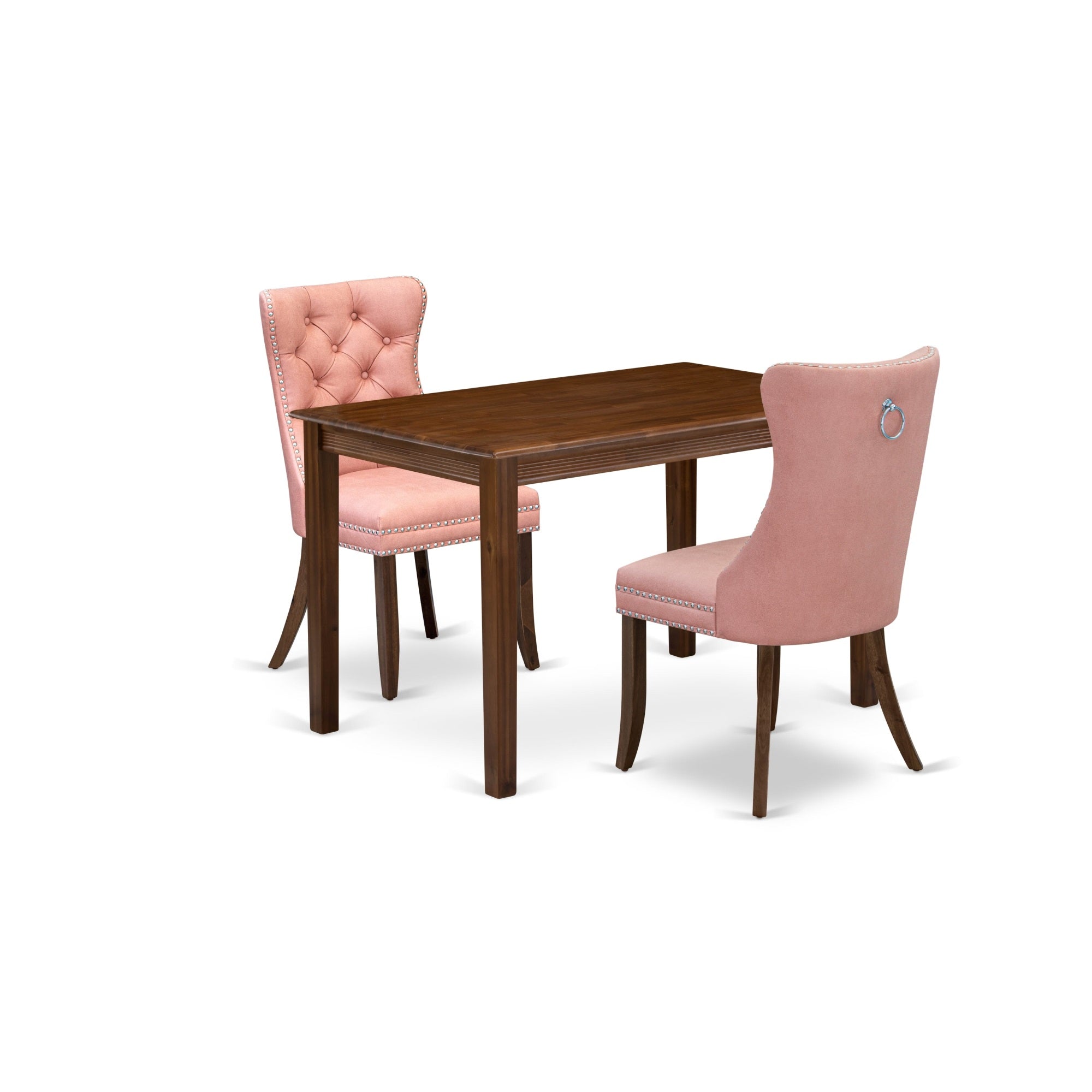 East West Furniture Yada3-Awa-23 3 Piece Kitchen Table Set Contains A Rectangle Dining Table And 2 Upholstered Parson Chairs, 30X48 Inch, Antique Walnut