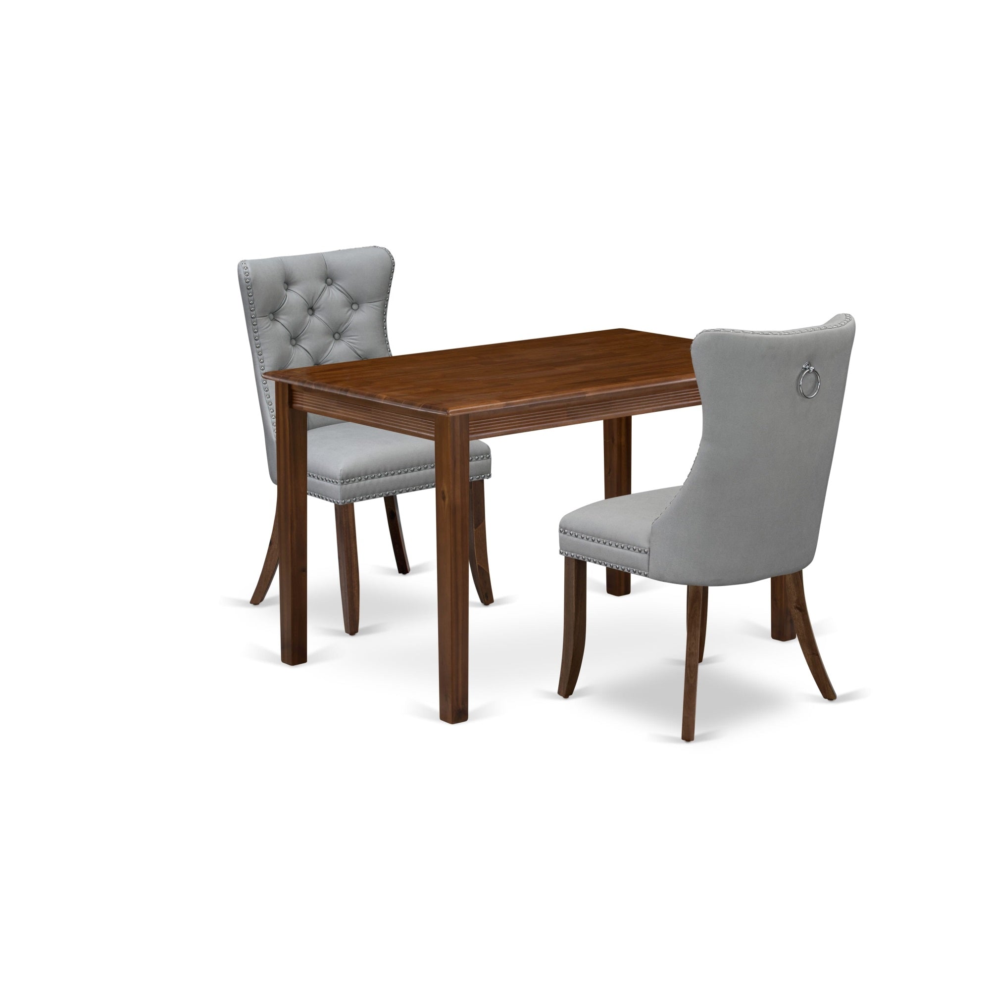 East West Furniture Yada3-Awa-27 3 Piece Dinette Set Contains A Rectangle Dining Table And 2 Upholstered Parson Chairs, 30X48 Inch, Antique Walnut