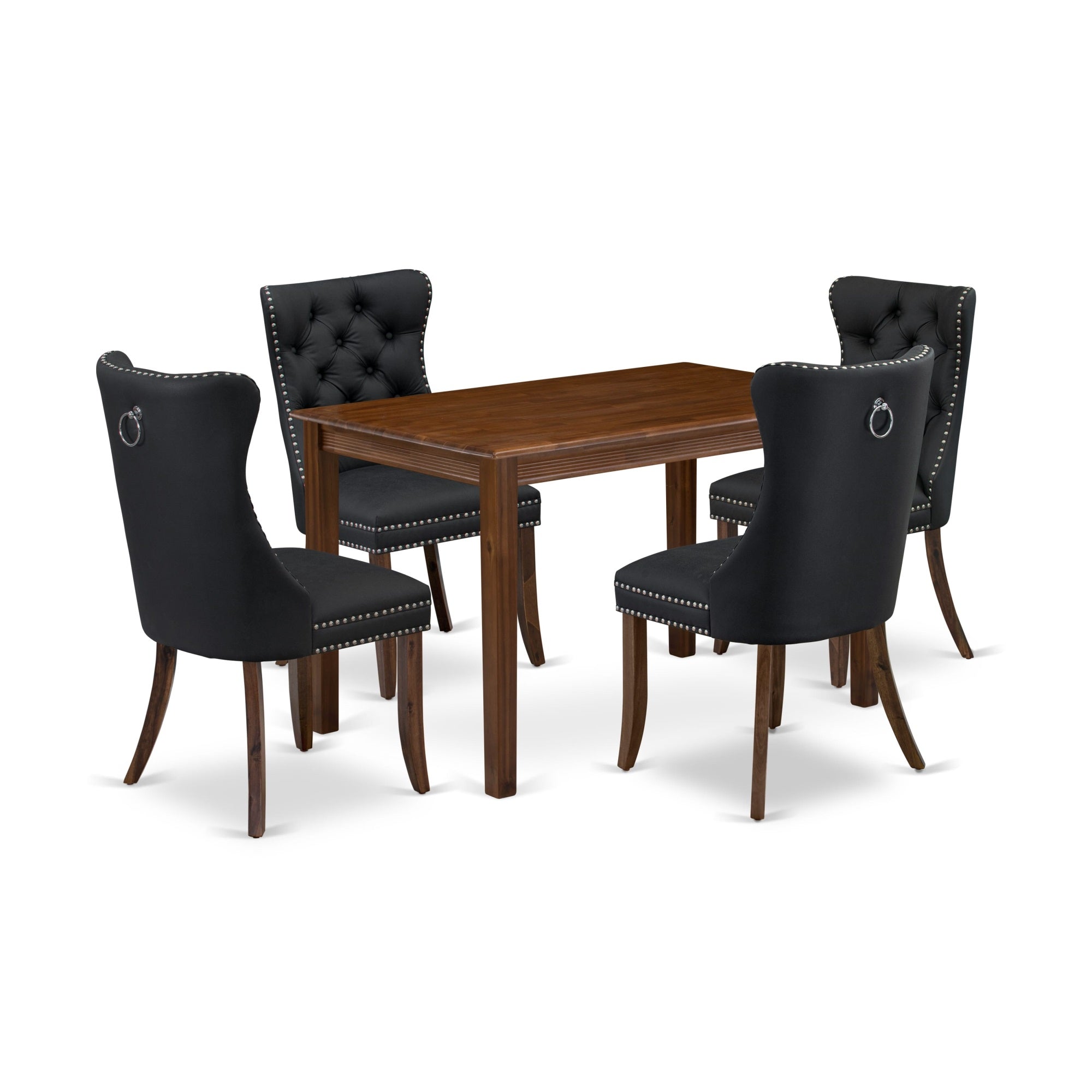 East West Furniture Yada5-Awa-12 5 Piece Dinette Set Includes A Rectangle Kitchen Dining Table And 4 Upholstered Parson Chairs, 30X48 Inch, Antique Walnut