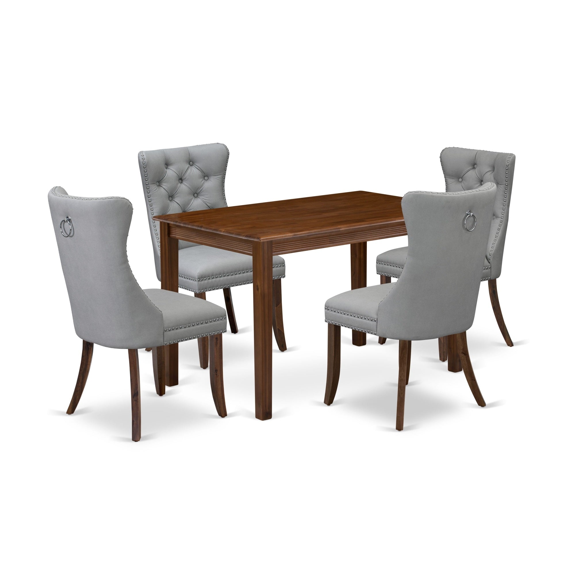 East West Furniture Yada5-Awa-27 5 Piece Modern Dining Table Set Consists Of A Rectangle Kitchen Table And 4 Upholstered Parson Chairs, 30X48 Inch, Antique Walnut