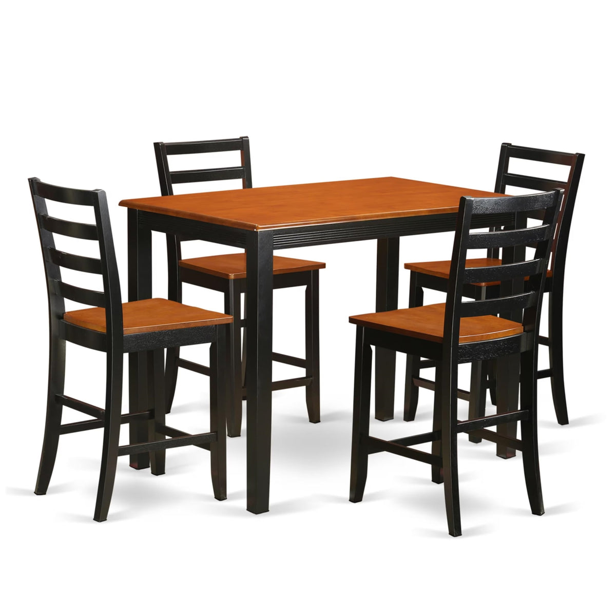 Casafoyer Yafa5-Blk-W 5 Piece Counter Height Dining Table Set Includes A Rectangle Wooden Table And 4 Kitchen Dining Chairs, 30X48 Inch, Black & Cherry
