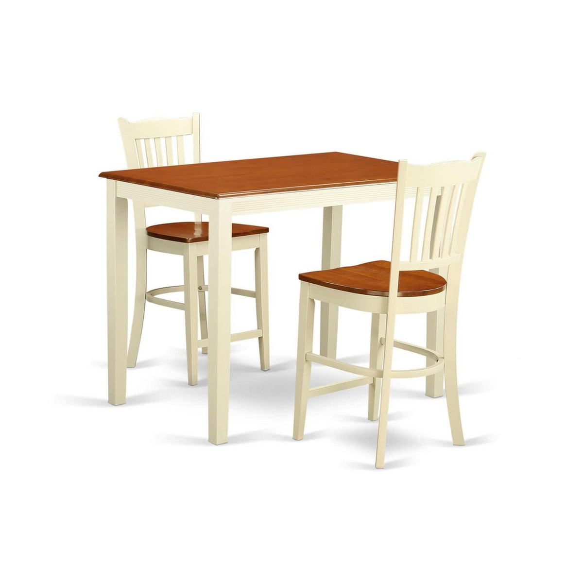 Casafoyer Yagr3-Whi-W 3 Piece Kitchen Counter Set For Small Spaces Contains A Rectangle Dining Room Table And 2 Dining Chairs, 30X48 Inch, Buttermilk & Cherry