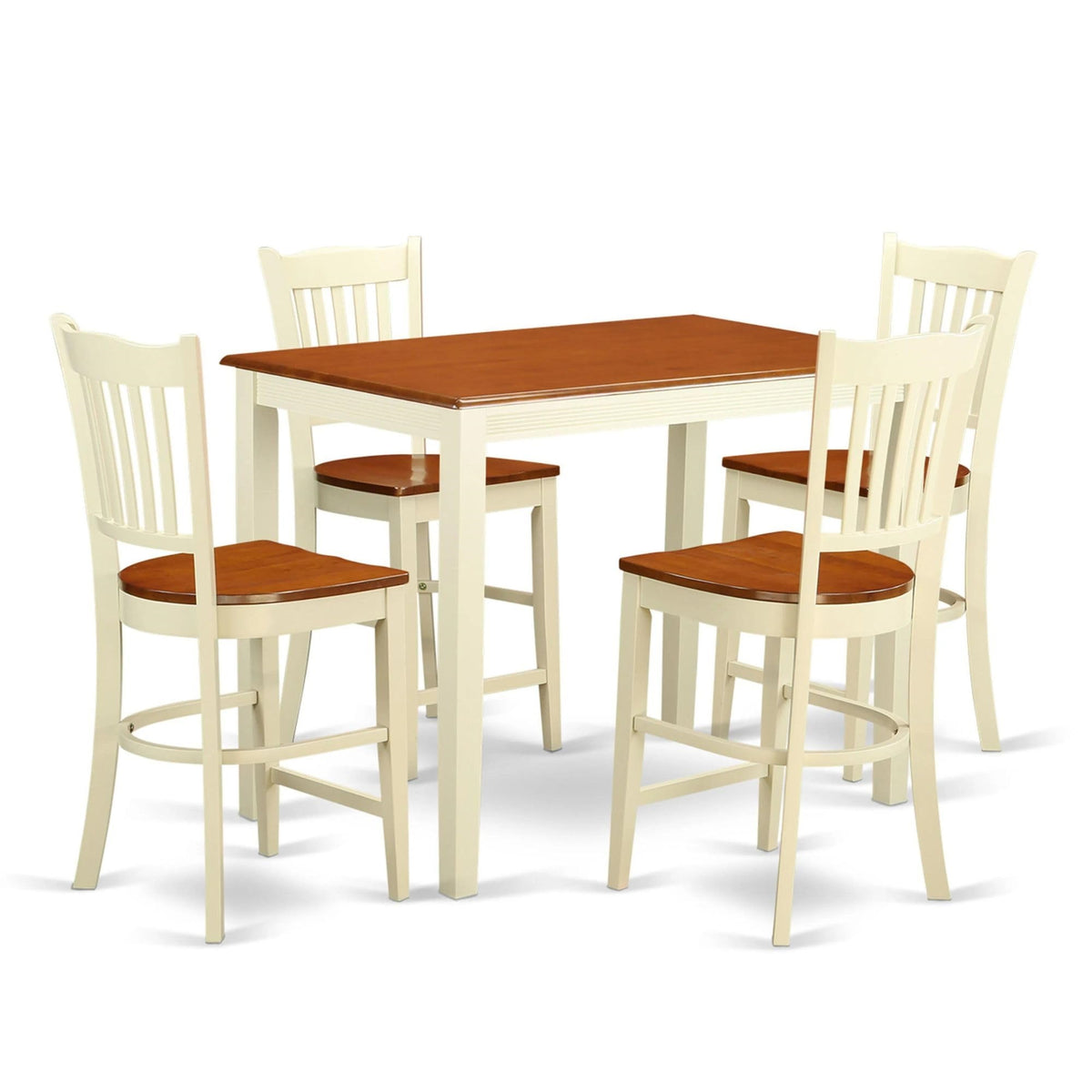 Casafoyer Yagr5-Whi-W 5 Piece Counter Height Pub Set Includes A Rectangle Dining Room Table And 4 Kitchen Chairs, 30X48 Inch, Buttermilk & Cherry