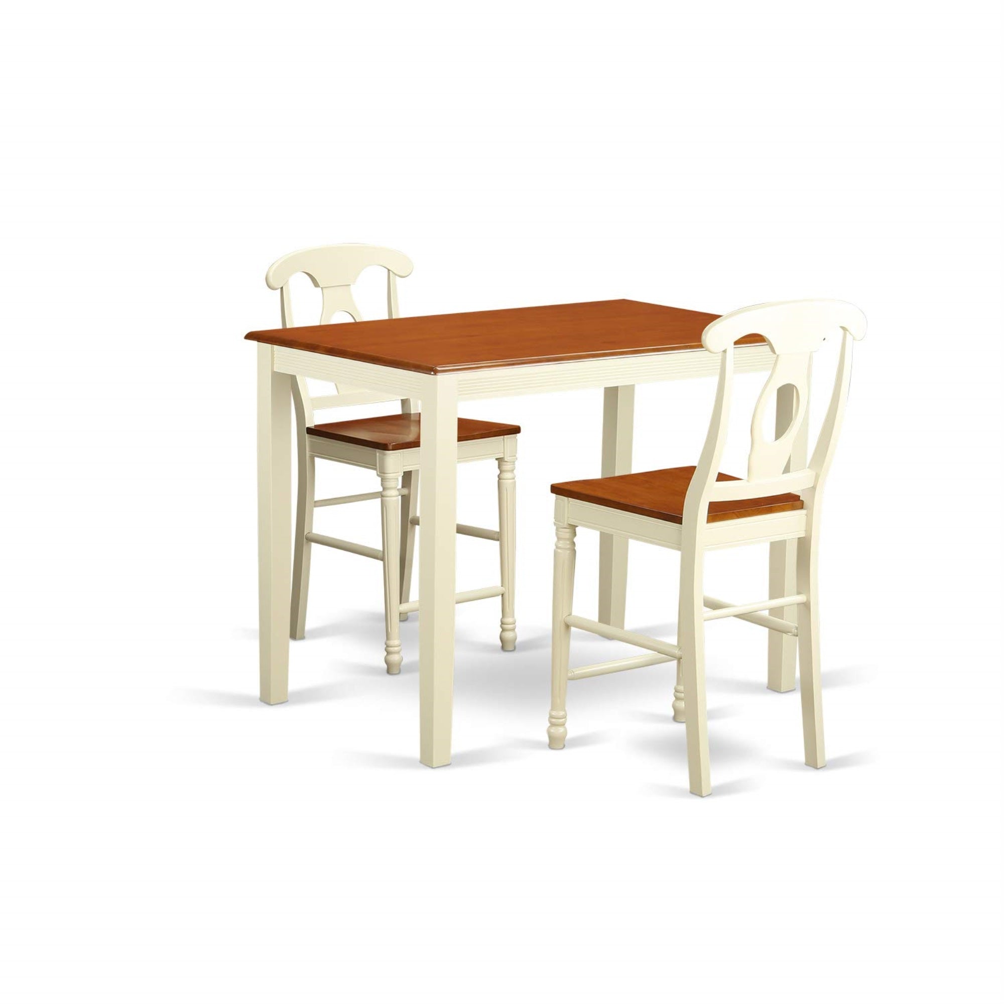 East West Furniture Yake3-Whi-W 3 Piece Kitchen Counter Height Set Contains A Rectangle Dining Room Table And 2 Wooden Seat Chairs, 30X48 Inch