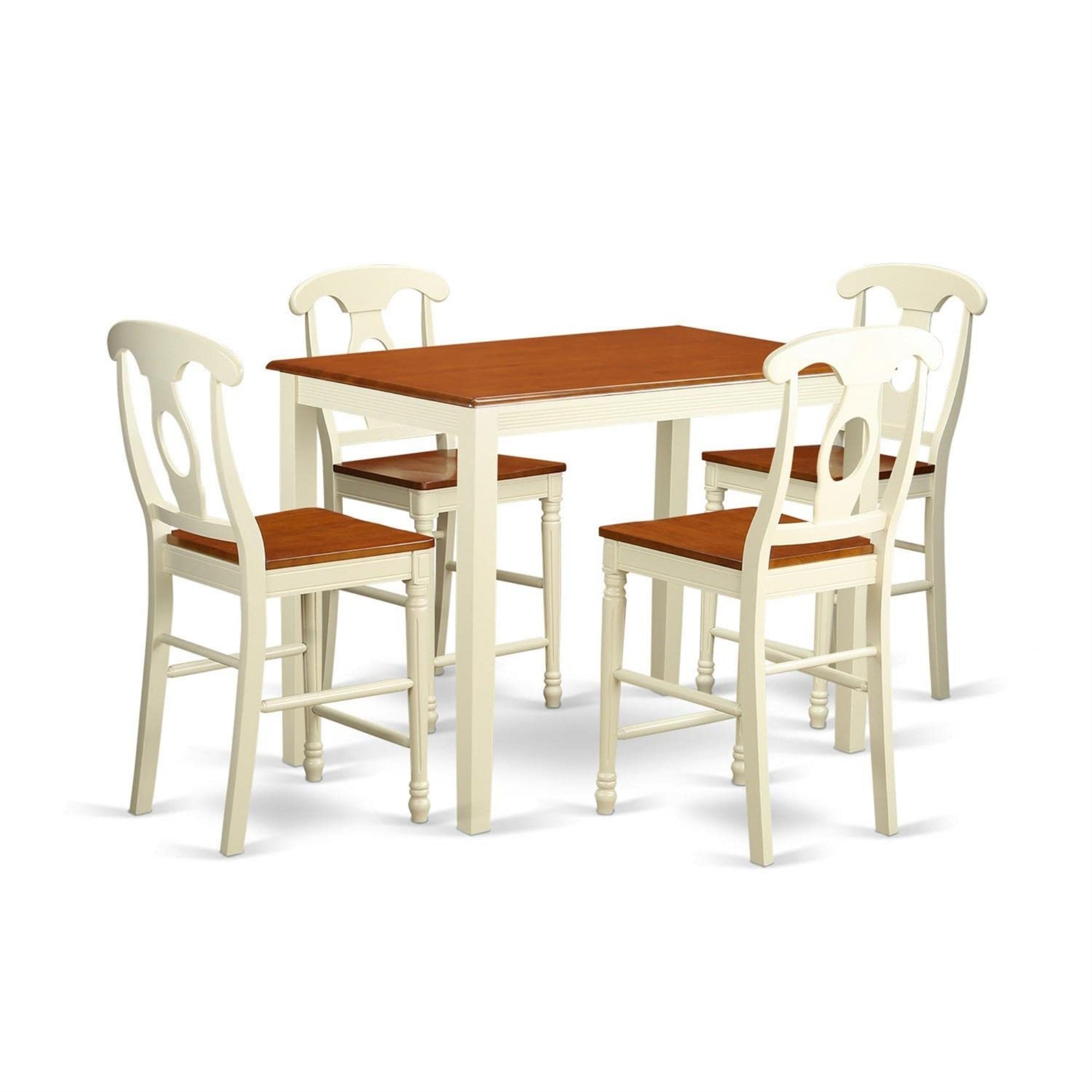 Casafoyer Yake5-Whi-W 5 Piece Kitchen Counter Set Includes A Rectangle Dining Room Table And 4 Dining Chairs, 30X48 Inch, Buttermilk & Cherry
