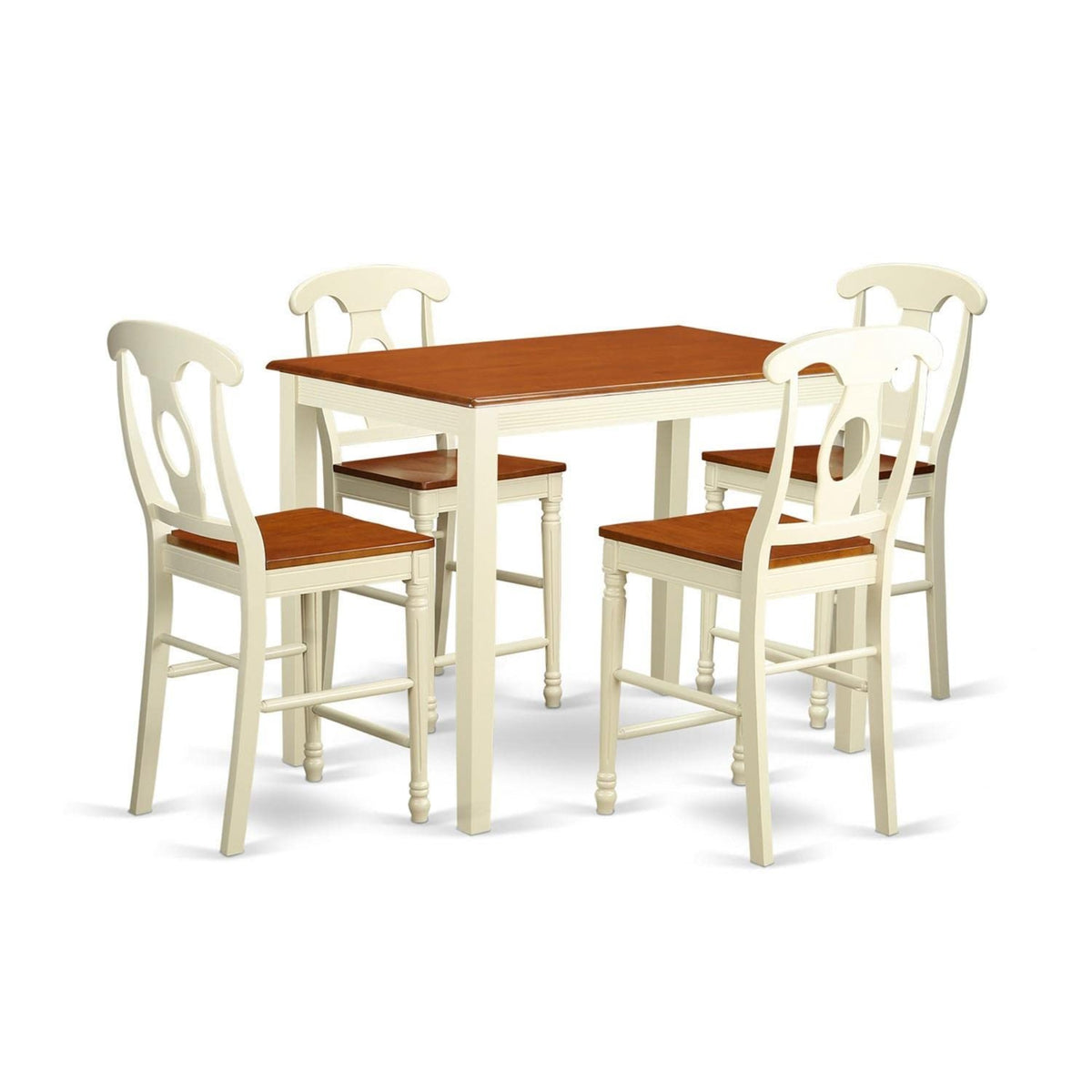 Casafoyer Yake5-Whi-W 5 Piece Kitchen Counter Set Includes A Rectangle Dining Room Table And 4 Dining Chairs, 30X48 Inch, Buttermilk & Cherry