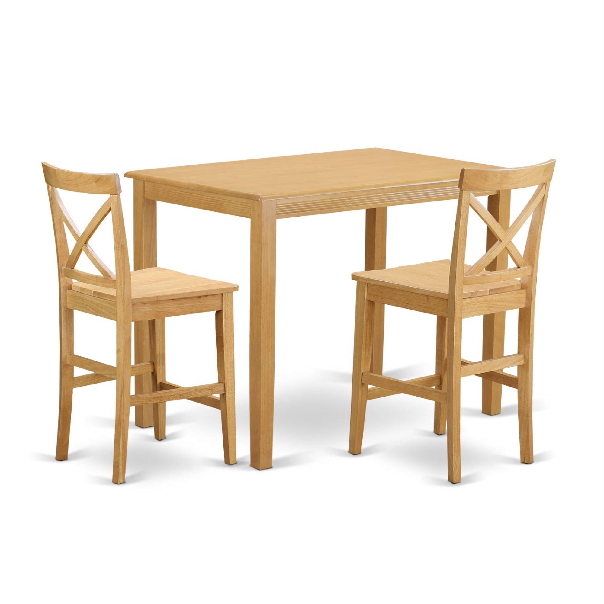 East West Furniture Yapb3-Oak-W 3 Piece Kitchen Counter Height Dining Table Set Contains A Rectangle Dining Room Table And 2 Wooden Seat Chairs, 30X48 Inch, Oak