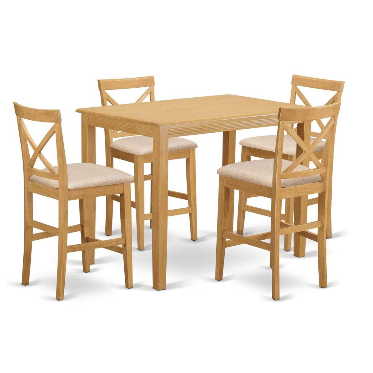 Casafoyer Yapb5-Oak-C 5 Piece Kitchen Counter Height Dining Table Set Includes A Rectangle Dining Room Table And 4 Linen Fabric Upholstered Chairs, 30X48 Inch, Oak