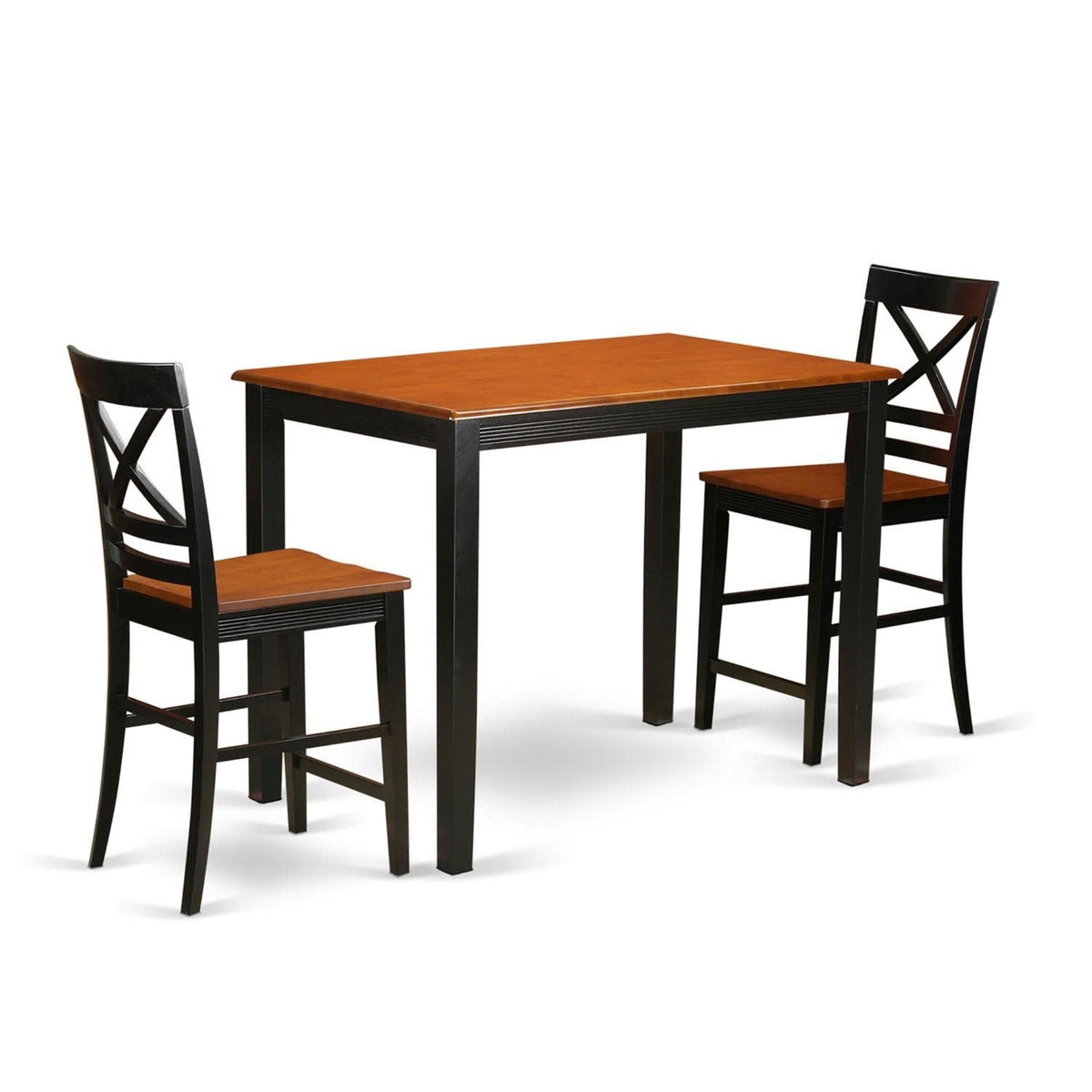 Casafoyer Yaqu3-Blk-W 3 Piece Counter Height Pub Set For Small Spaces Contains A Rectangle Kitchen Table And 2 Dining Room Chairs, 30X48 Inch, Black & Cherry