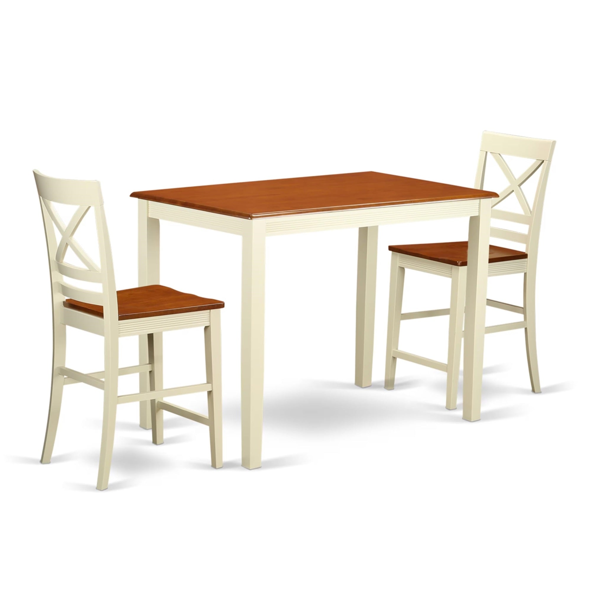 Casafoyer Yaqu3-Whi-W 3 Piece Kitchen Counter Height Dining Table Set Contains A Rectangle Pub Table And 2 Dining Room Chairs, 30X48 Inch, Buttermilk & Cherry