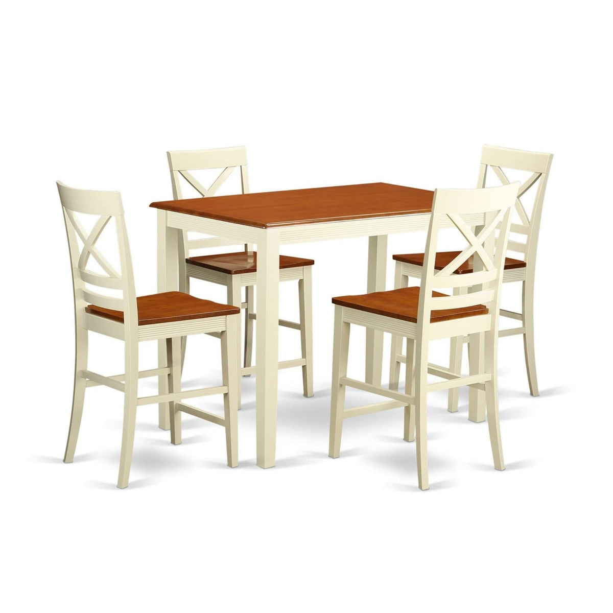 Casafoyer Yaqu5-Whi-W 5 Piece Kitchen Counter Height Dining Table Set Includes A Rectangle Dining Room Table And 4 Wooden Seat Chairs, 30X48 Inch, Buttermilk & Cherry