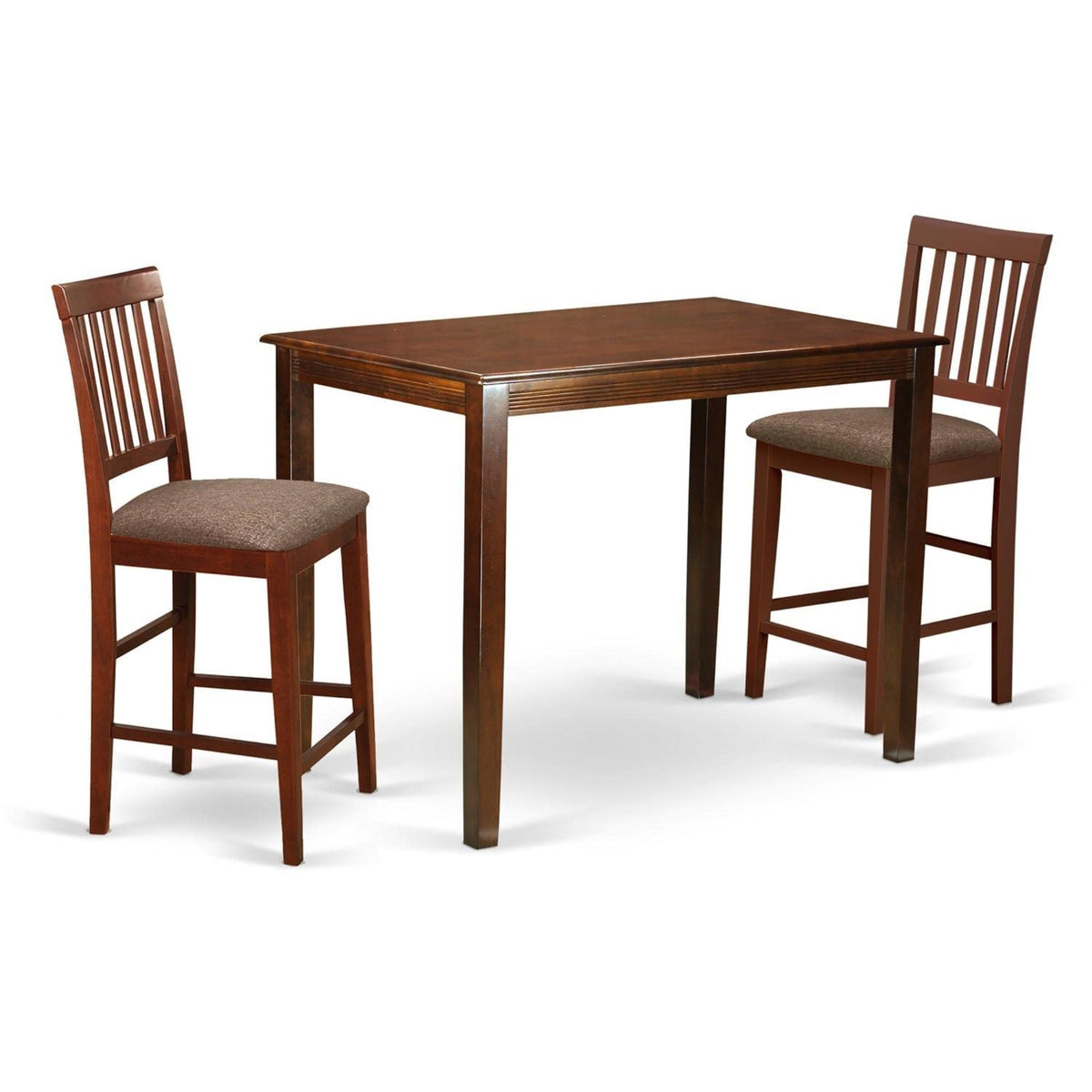 Casafoyer Yavn3-Mah-C 3 Piece Kitchen Counter Height Dining Table Set Contains A Rectangle Dining Room Table And 2 Linen Fabric Upholstered Chairs, 30X48 Inch, Mahogany